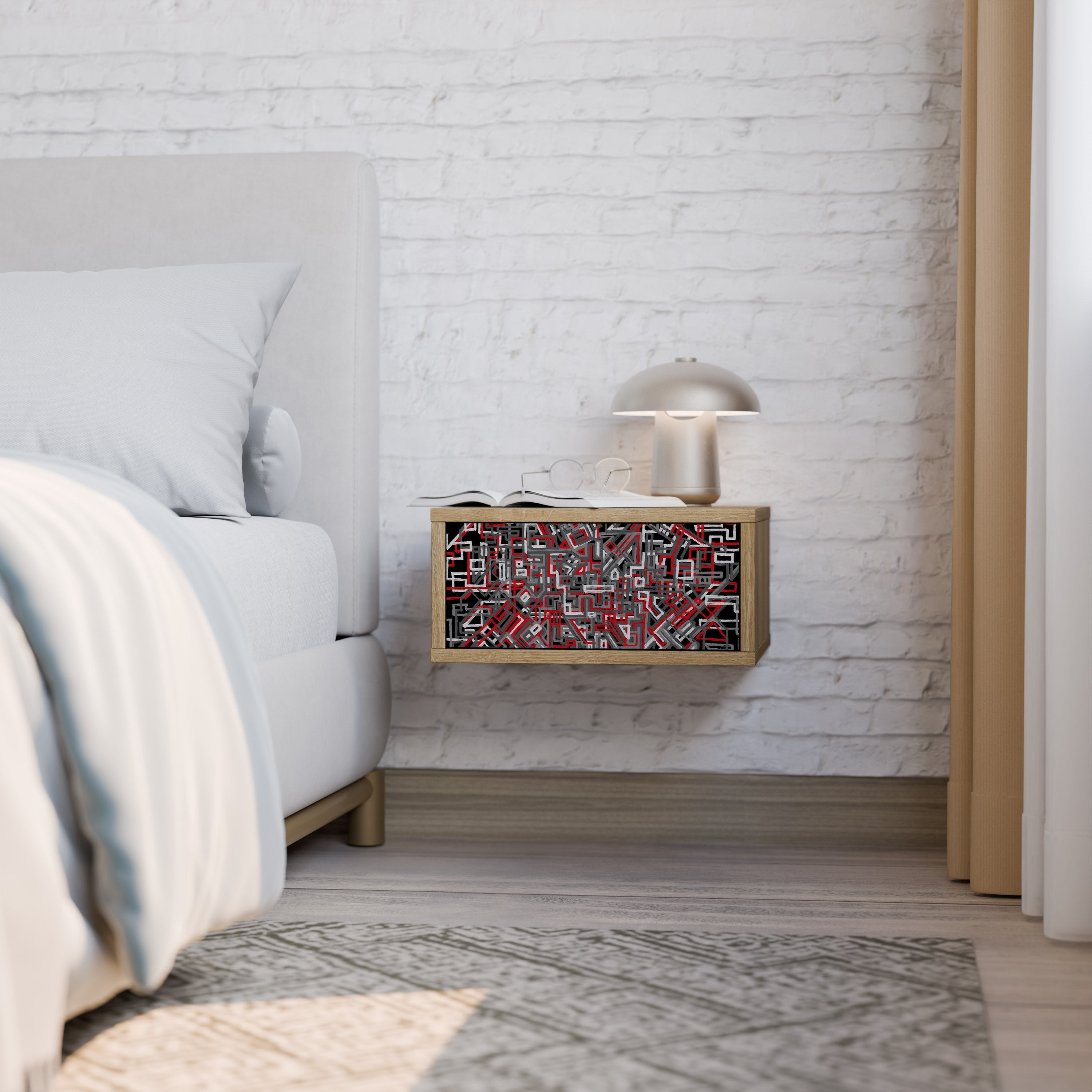 BROKEN LINES Nightstand in Oak Effect