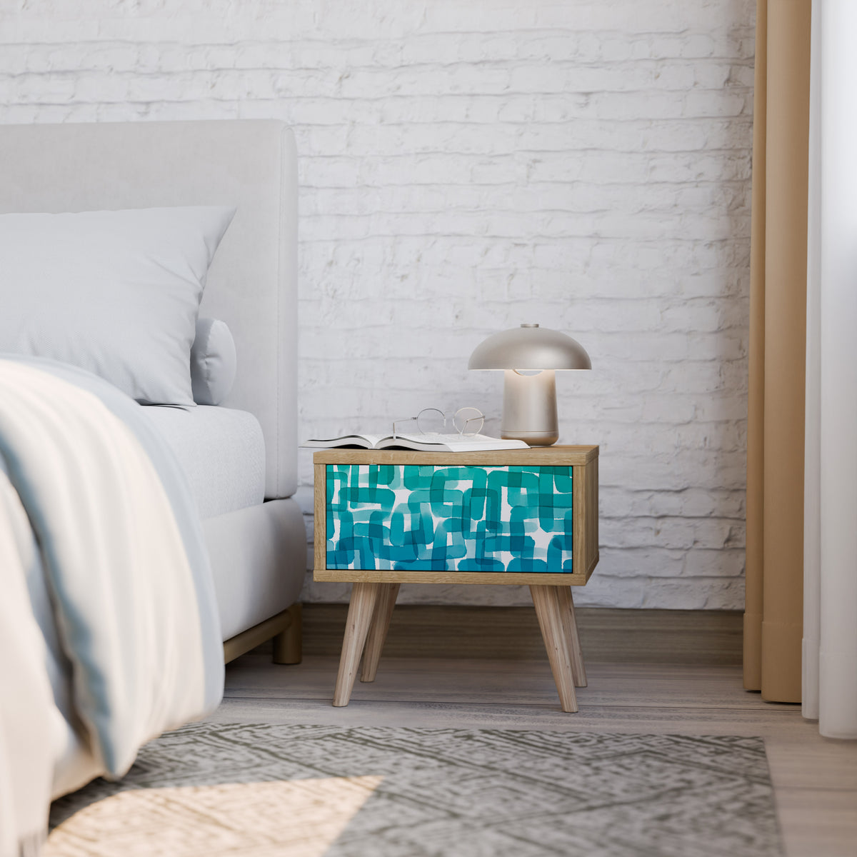 TURQUOISE RECTANGLES Κομοδίνο με συρτάρι