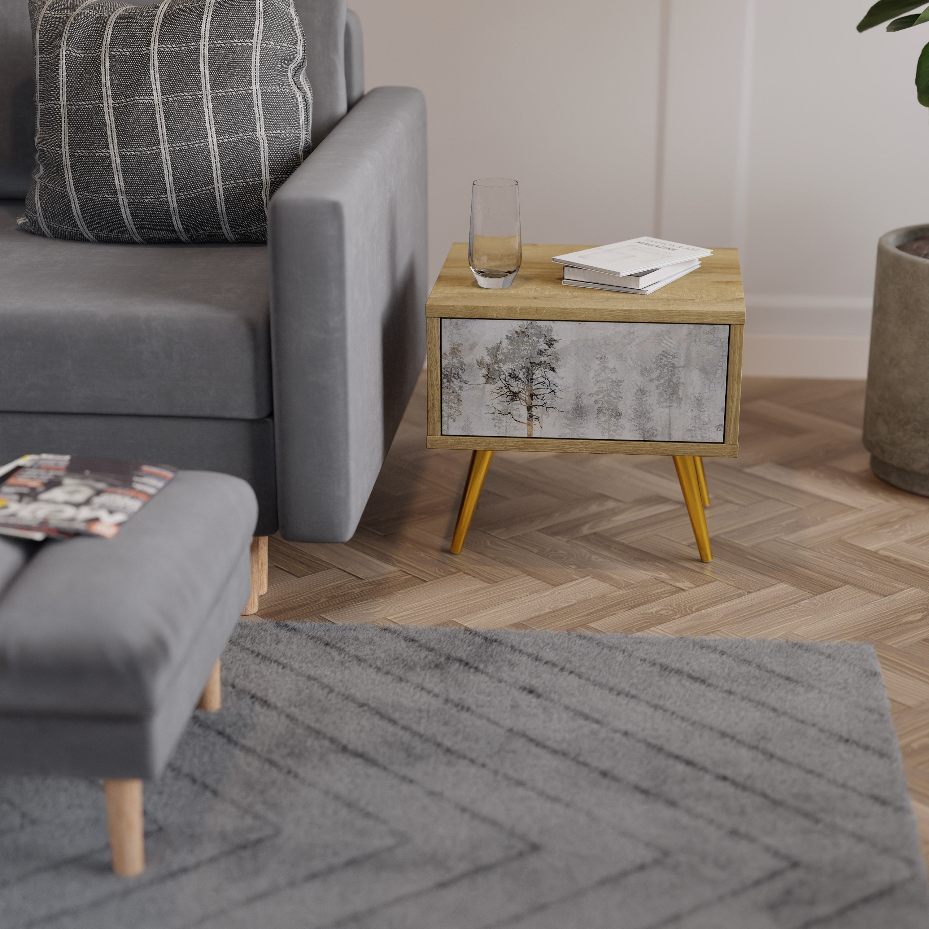 FADE IN THE TREES Nightstand in Oak Effect