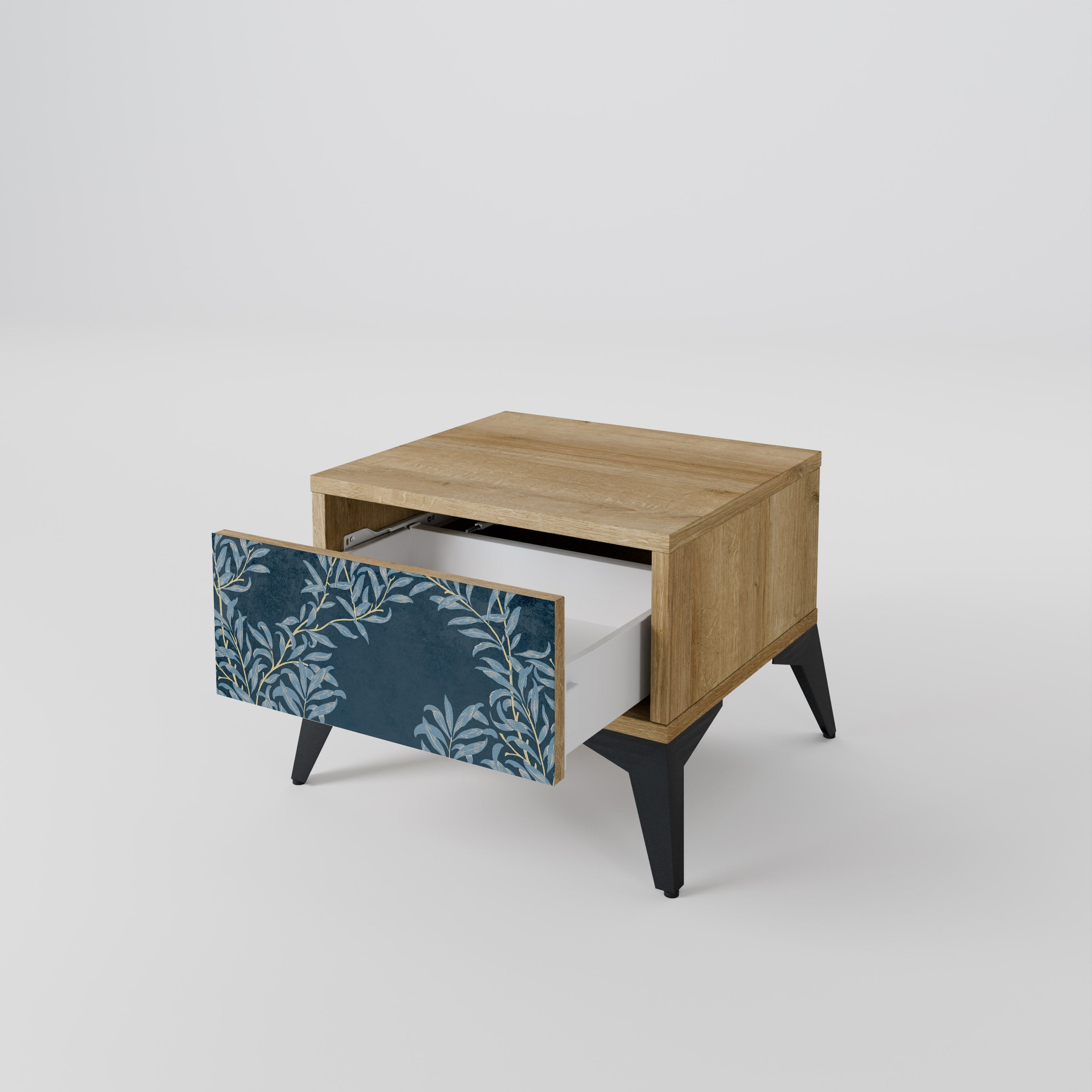 BLUE LEAVES Nightstand in Oak Effect