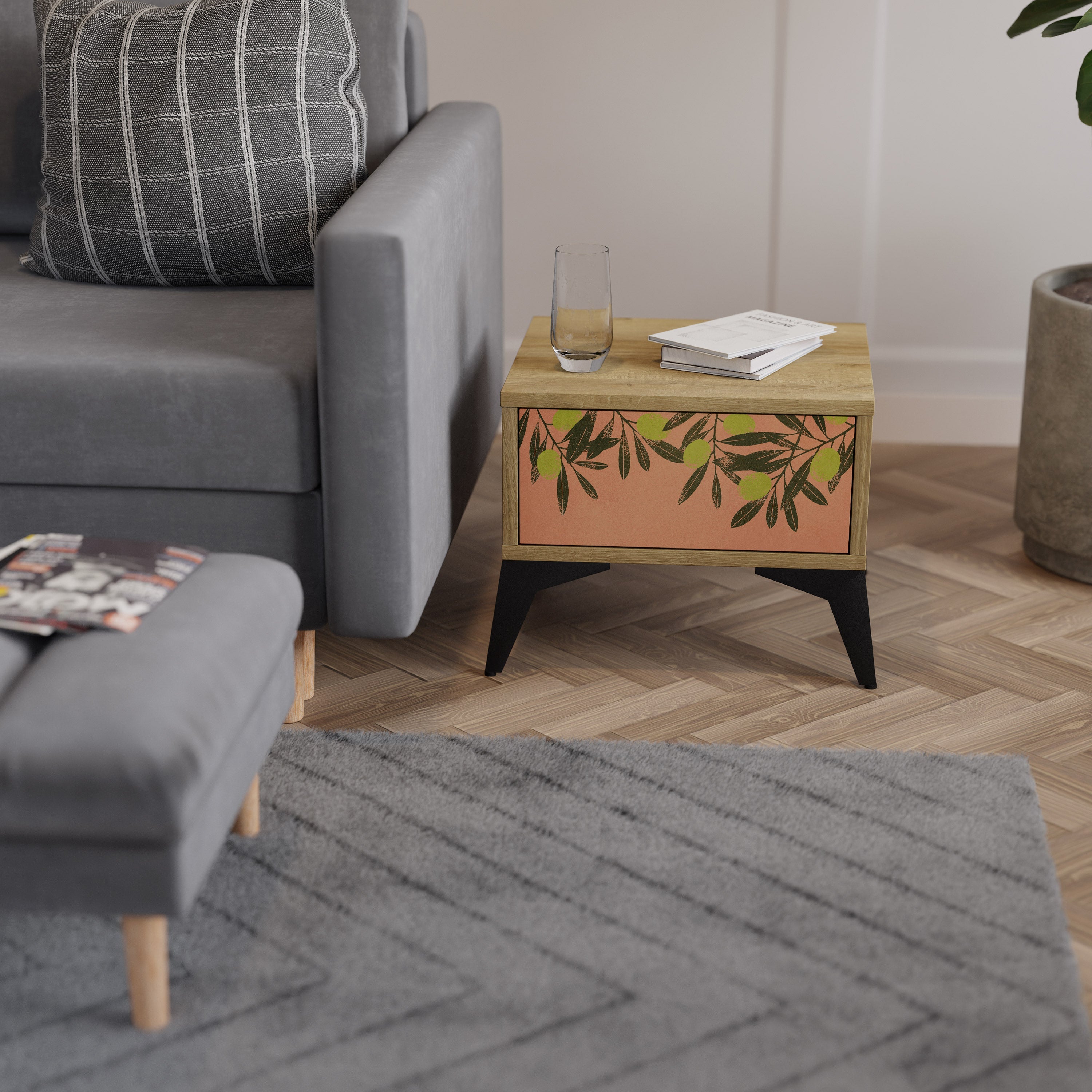 JUICY OLIVES Nightstand in Oak Effect