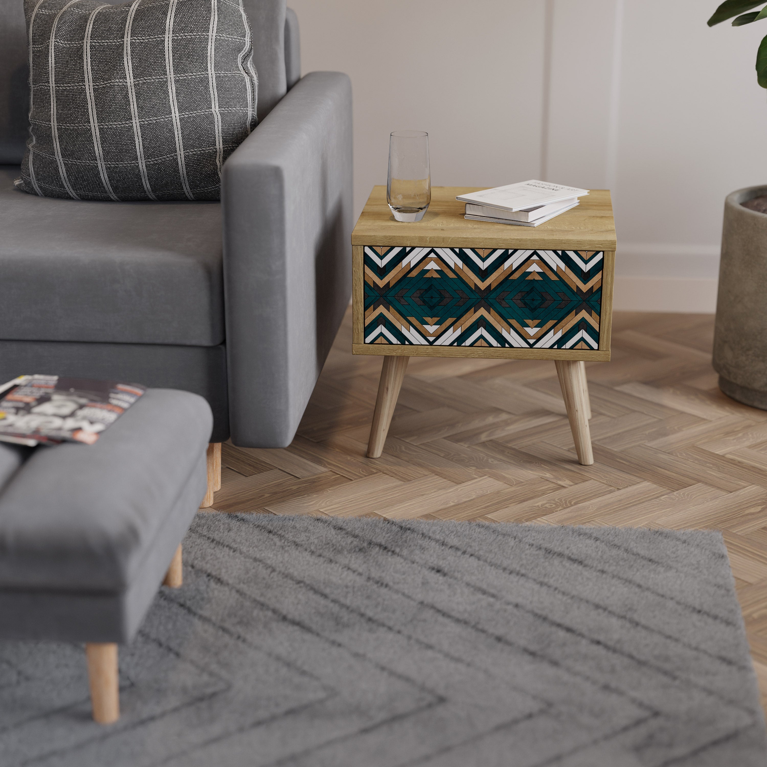 ARTISTIC GEOMETRY Nightstand in Oak Effect