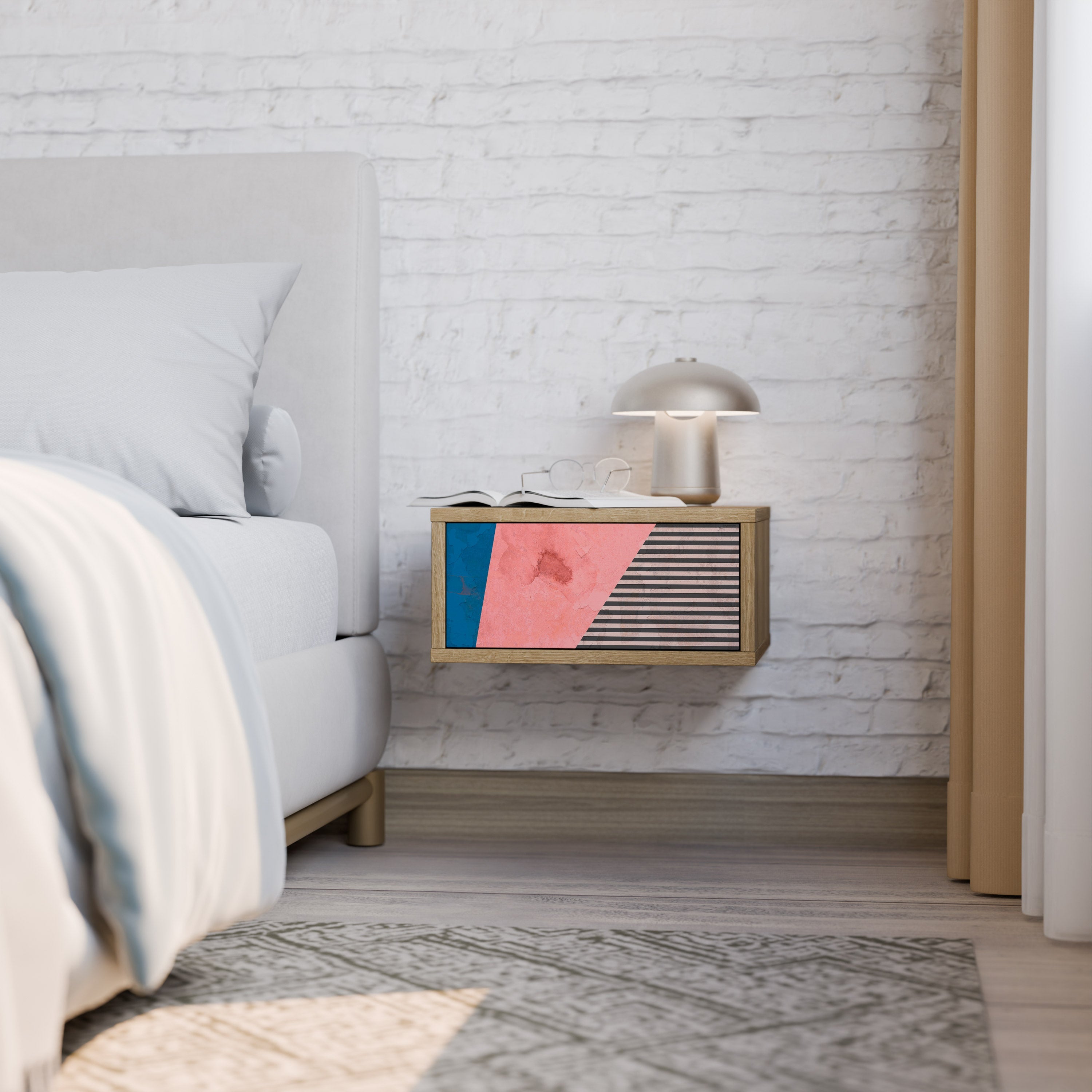 GLAMOROUS STRIPE Nightstand in Oak Effect