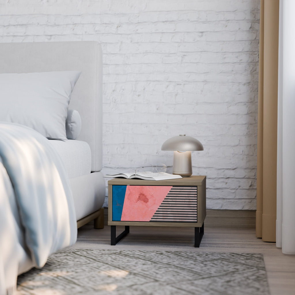 GLAMOROUS STRIPE Nightstand in Oak Effect