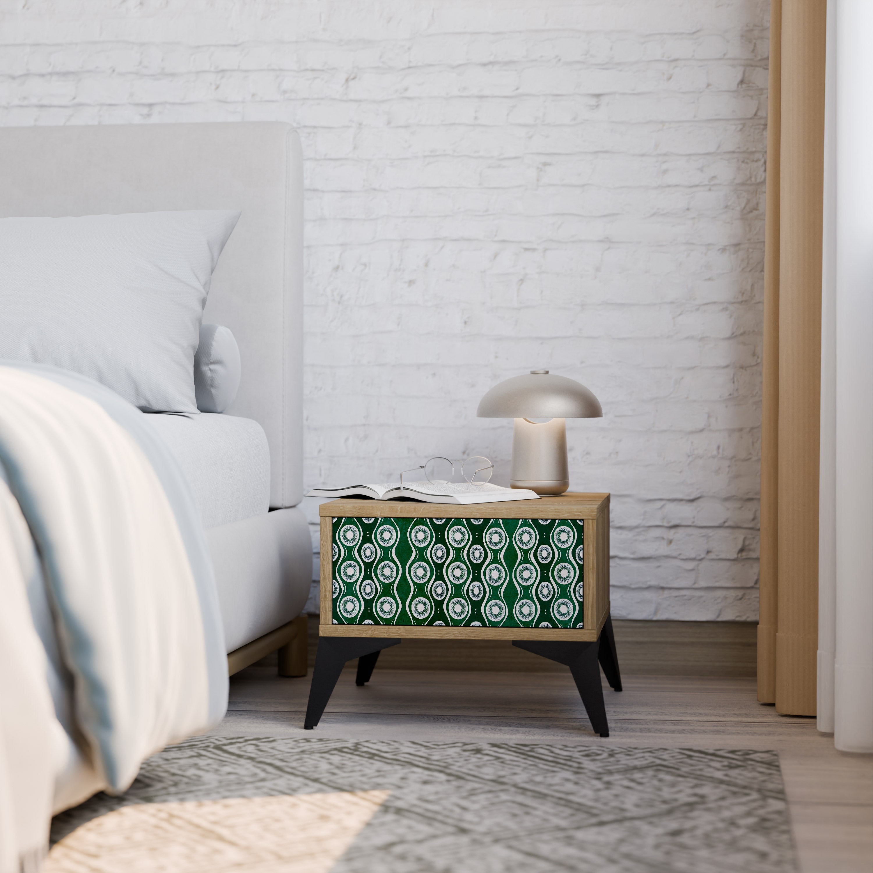 GREEN EYES Nightstand in Oak Effect