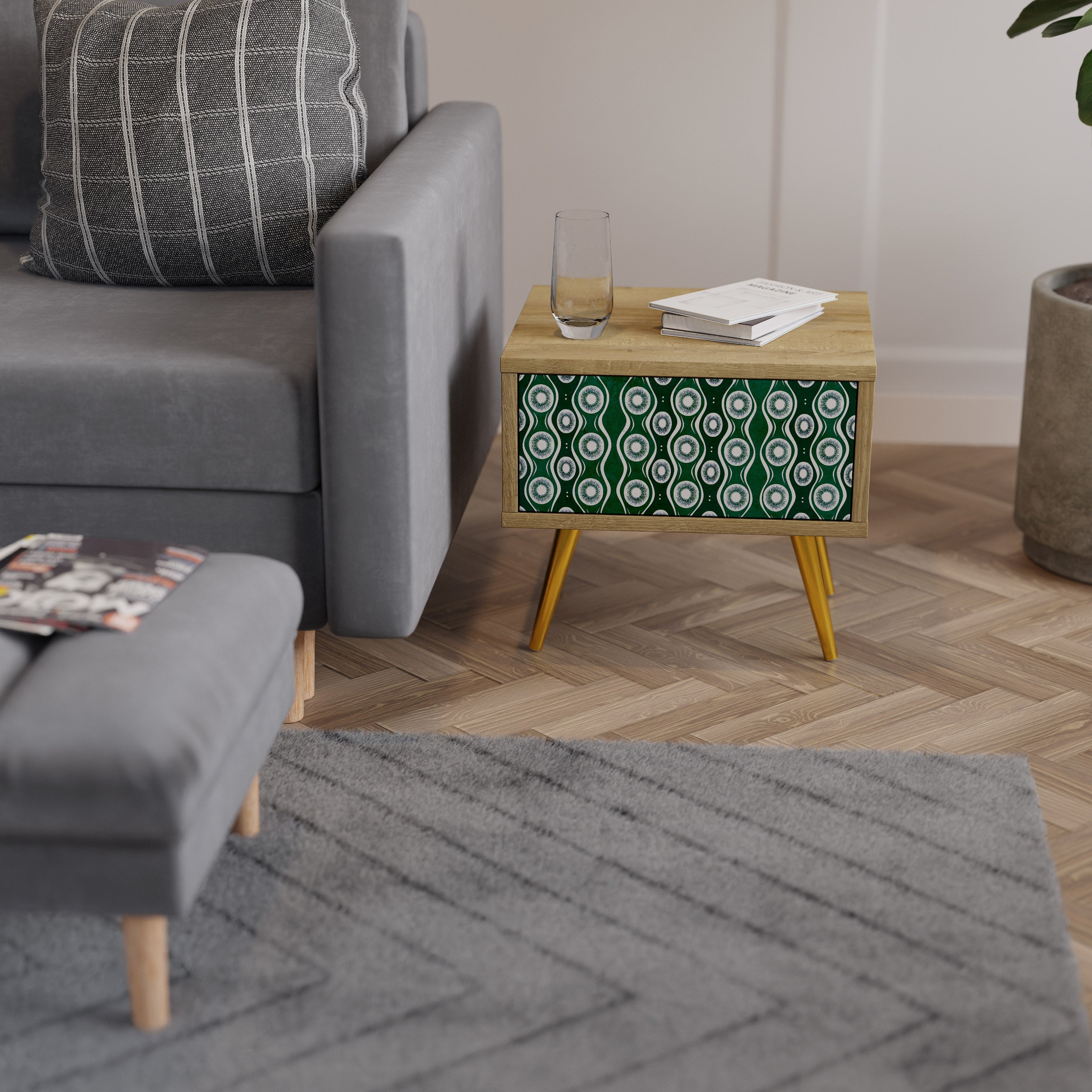 GREEN EYES Nightstand in Oak Effect
