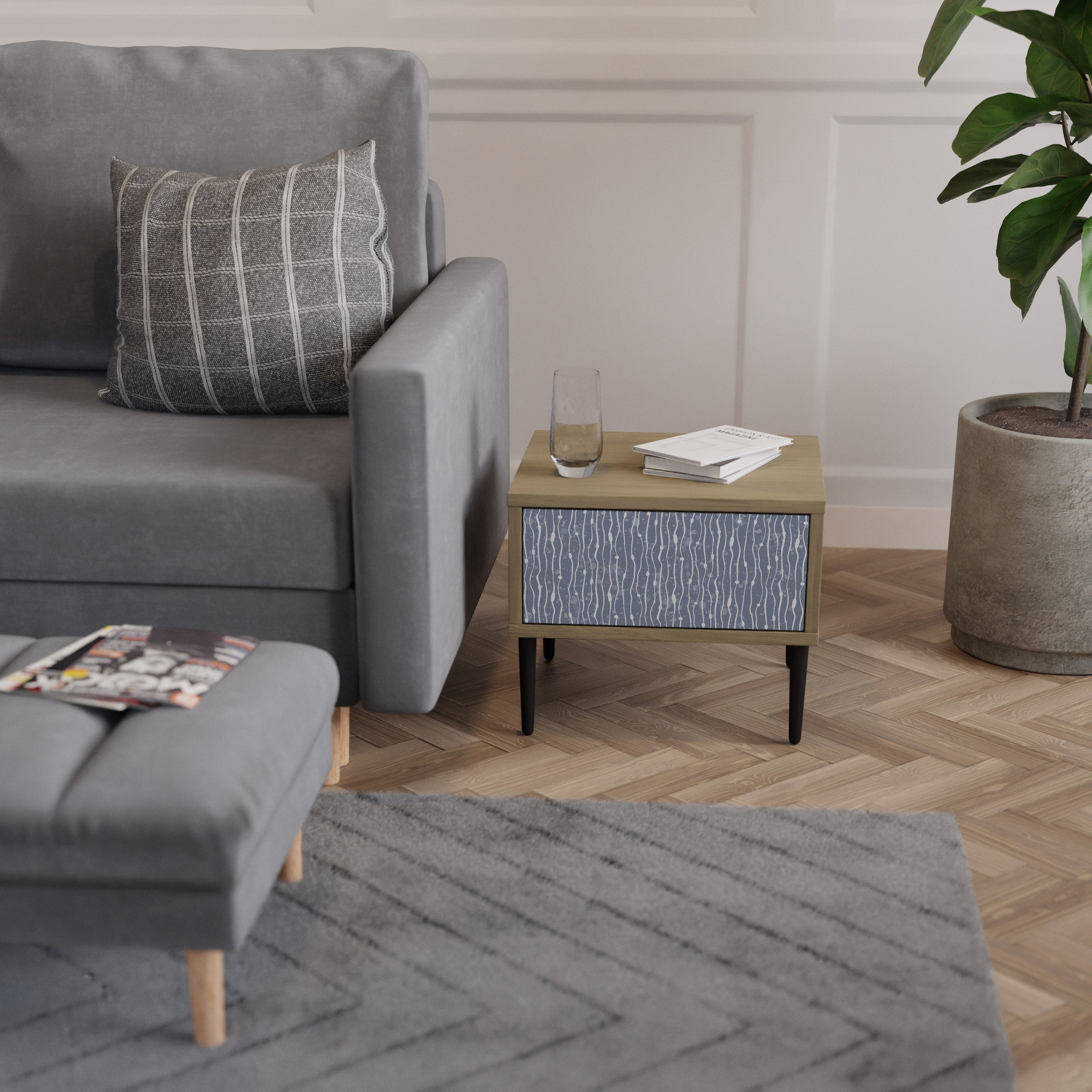 GRAPHITE RAIN Nightstand in Oak Effect