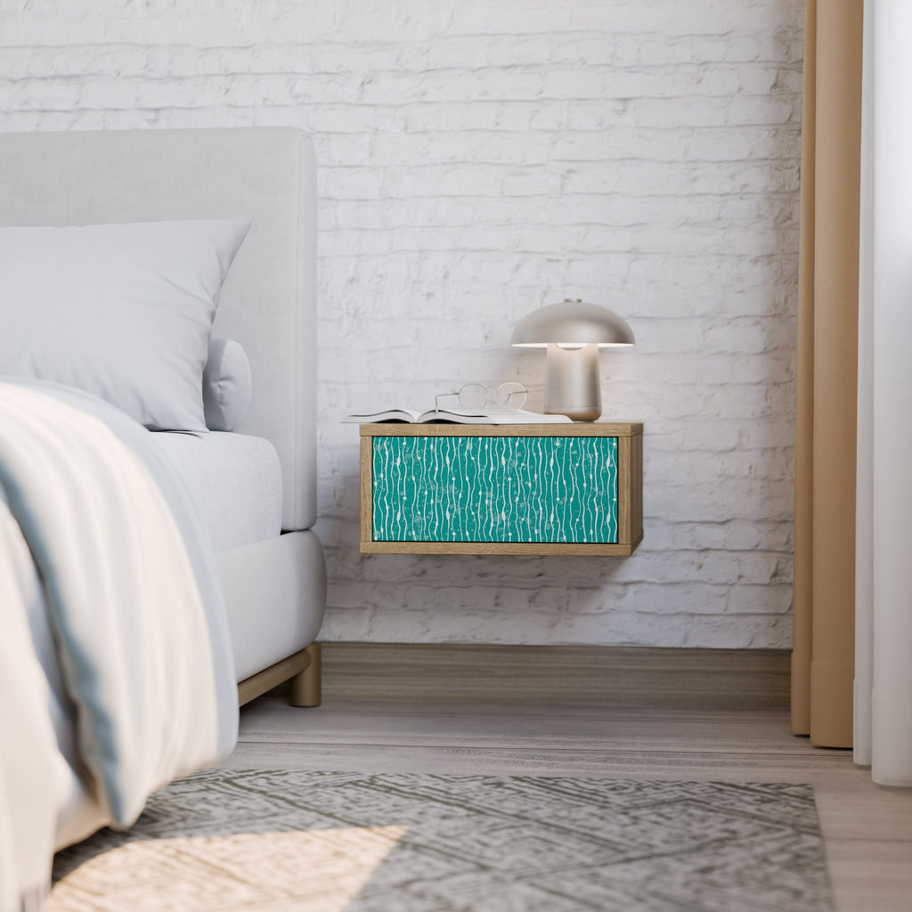 TURQUOISE RAIN Nightstand in Oak Effect
