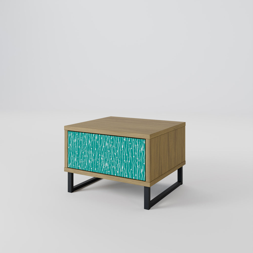 TURQUOISE RAIN Nightstand in Oak Effect
