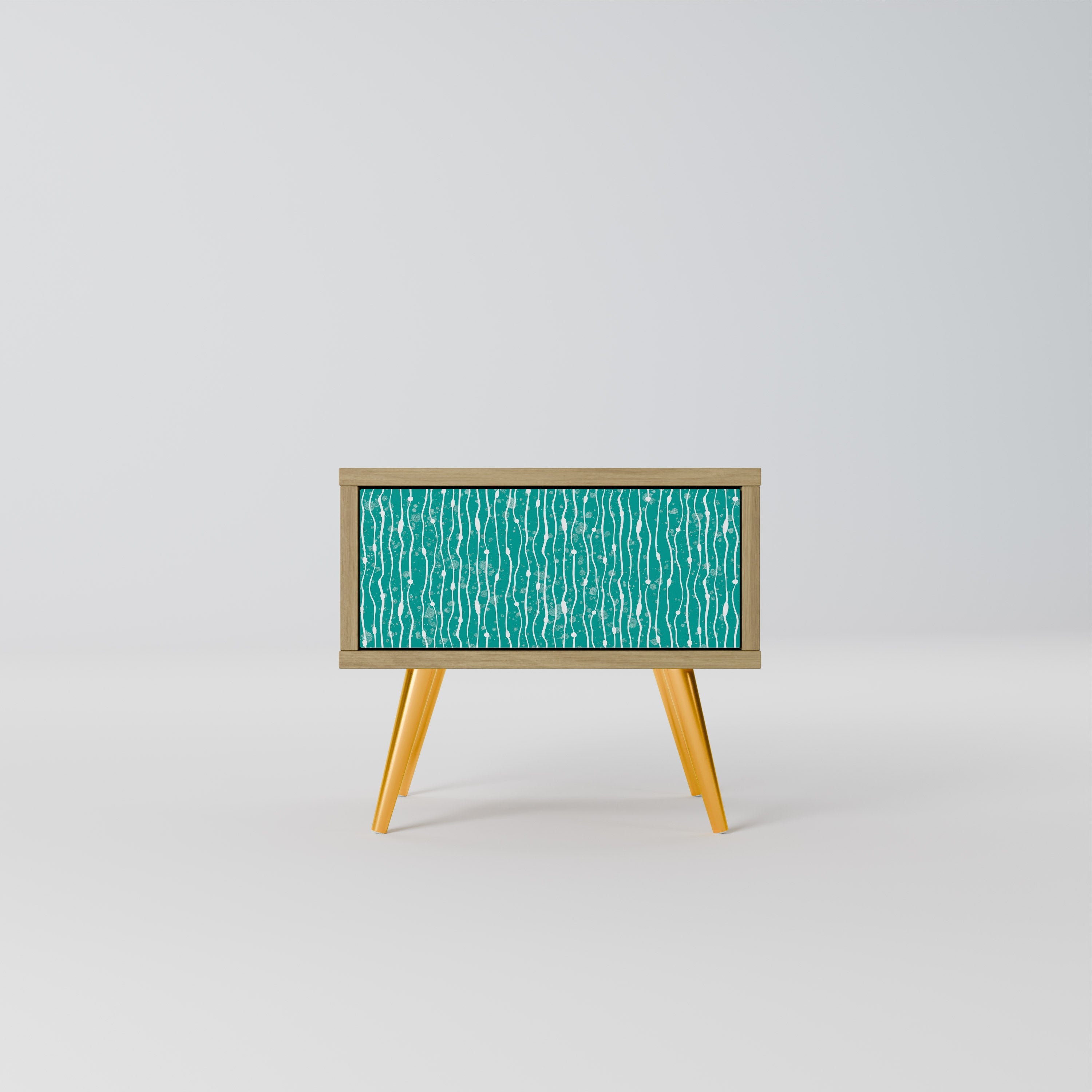TURQUOISE RAIN Nightstand in Oak Effect