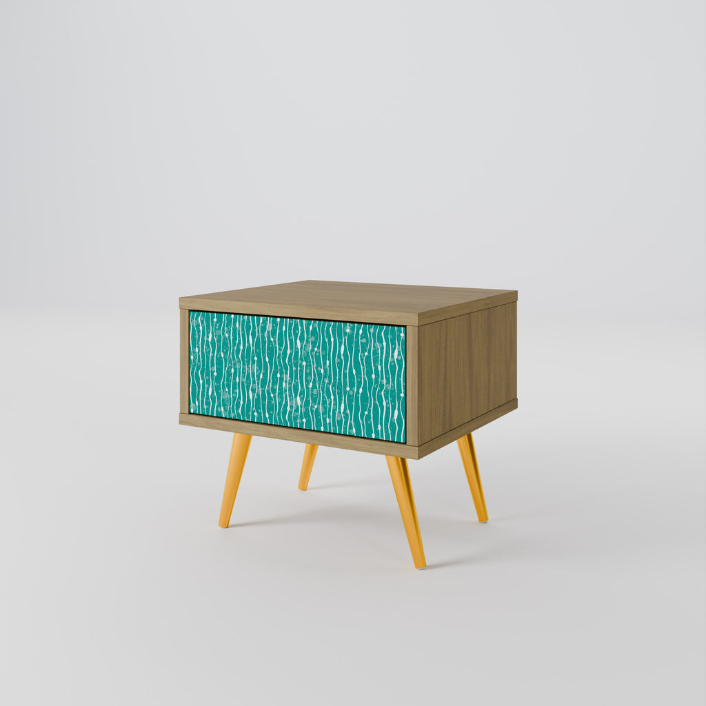 TURQUOISE RAIN Nightstand in Oak Effect