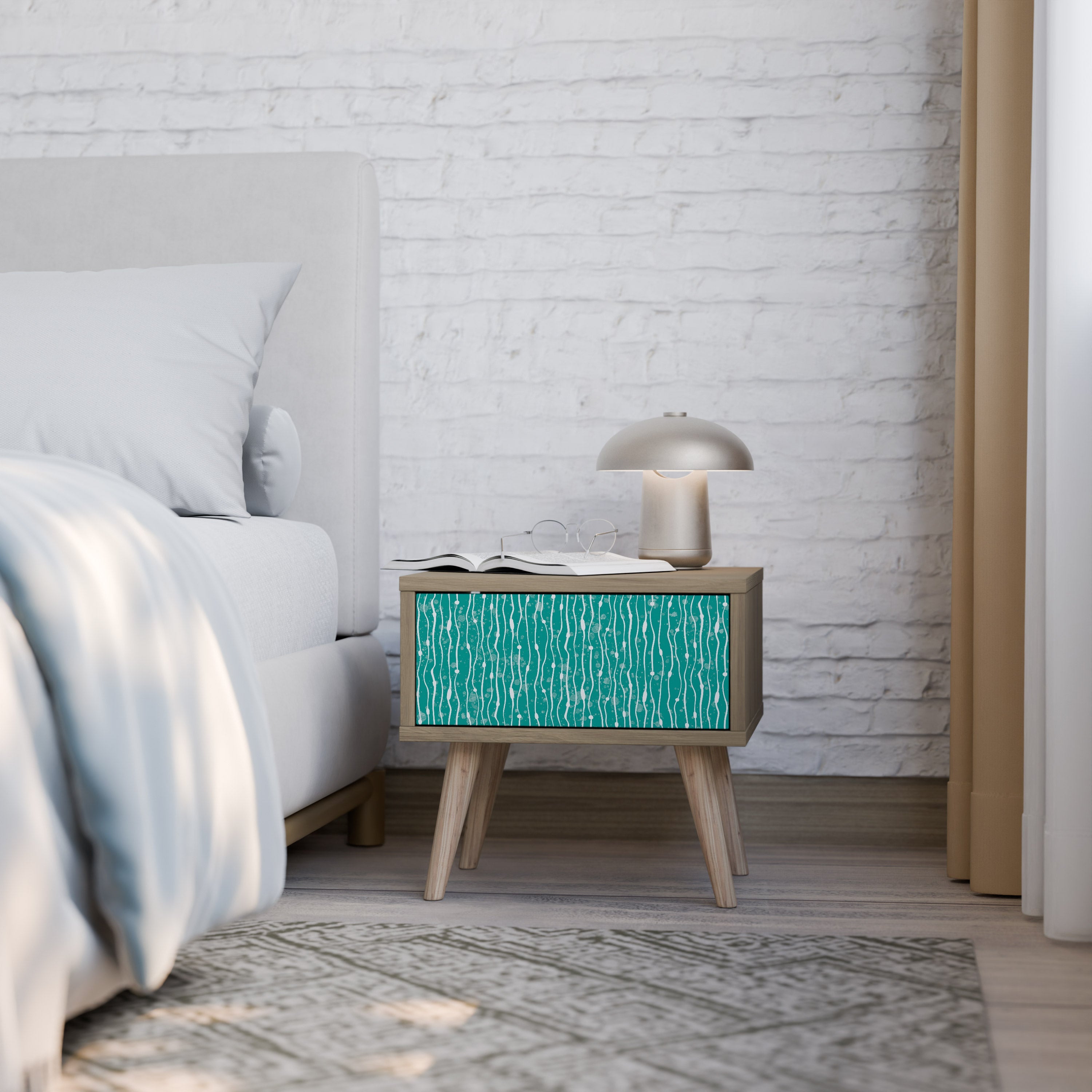 TURQUOISE RAIN Nightstand in Oak Effect