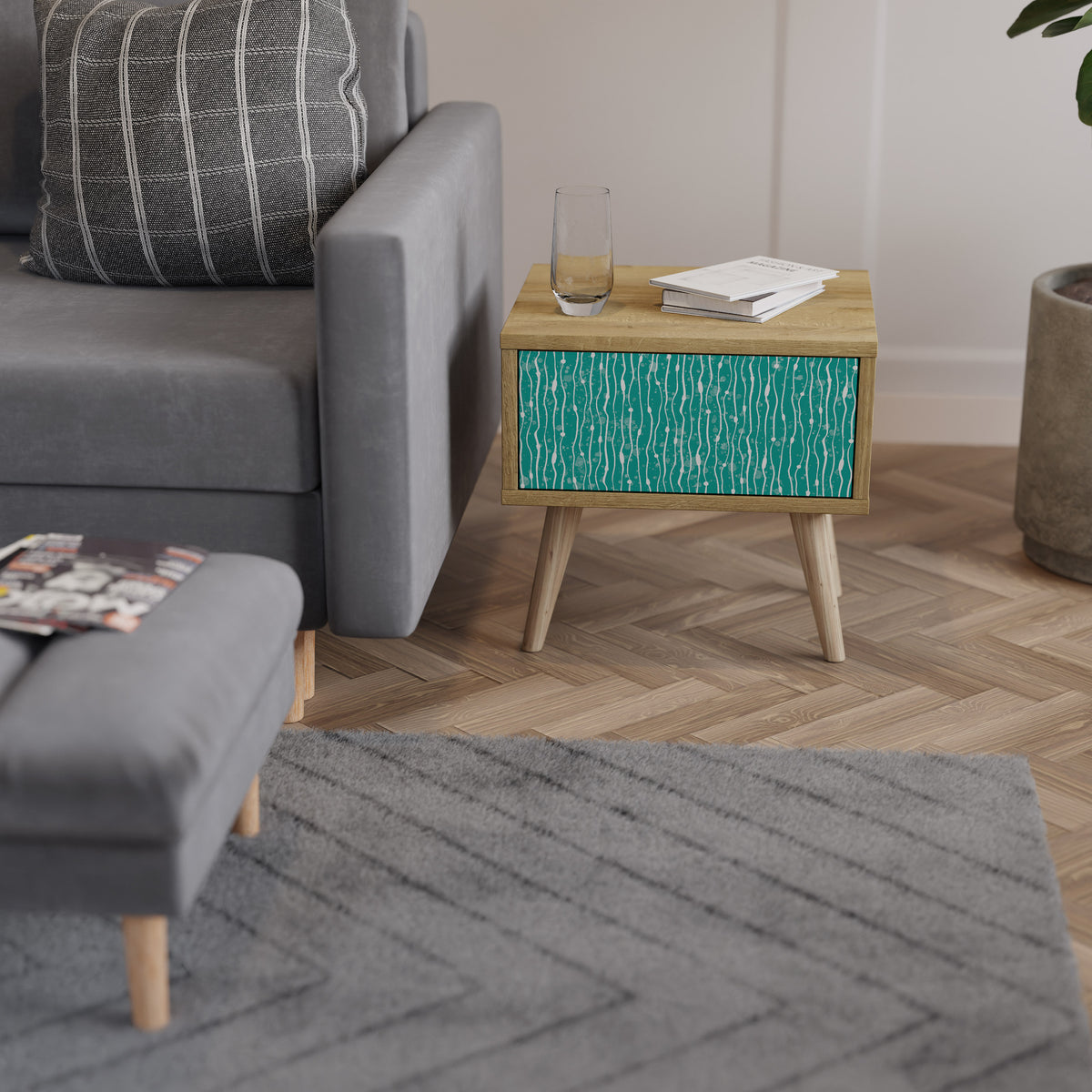 TURQUOISE RAIN Κομοδίνο με συρτάρι