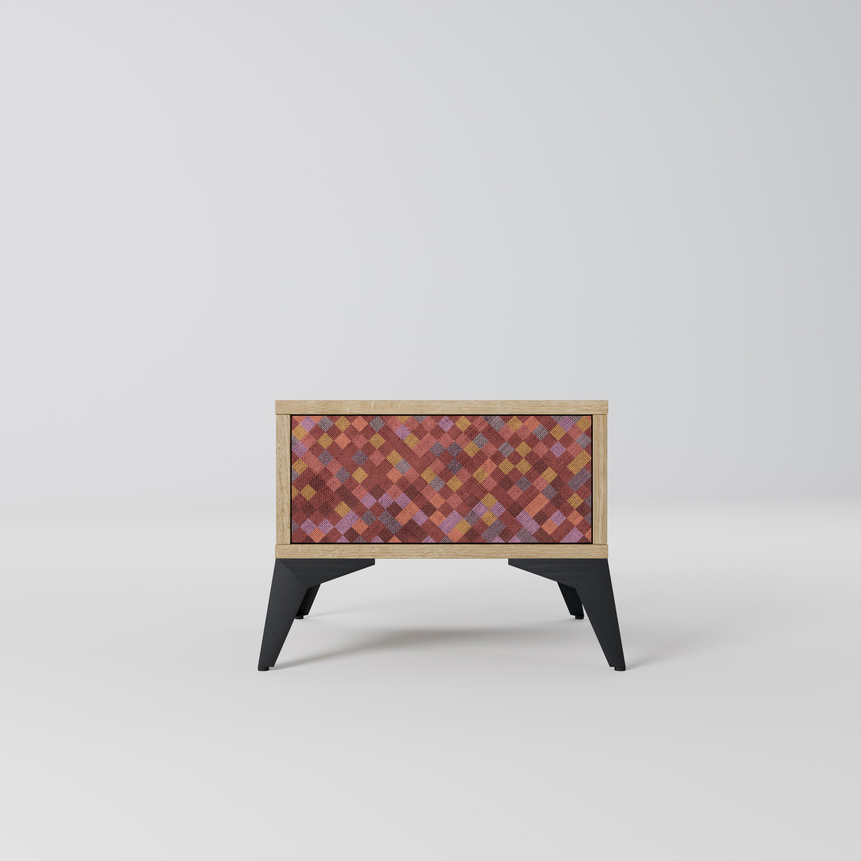 PAINTED SQUARES Nightstand in Oak Effect