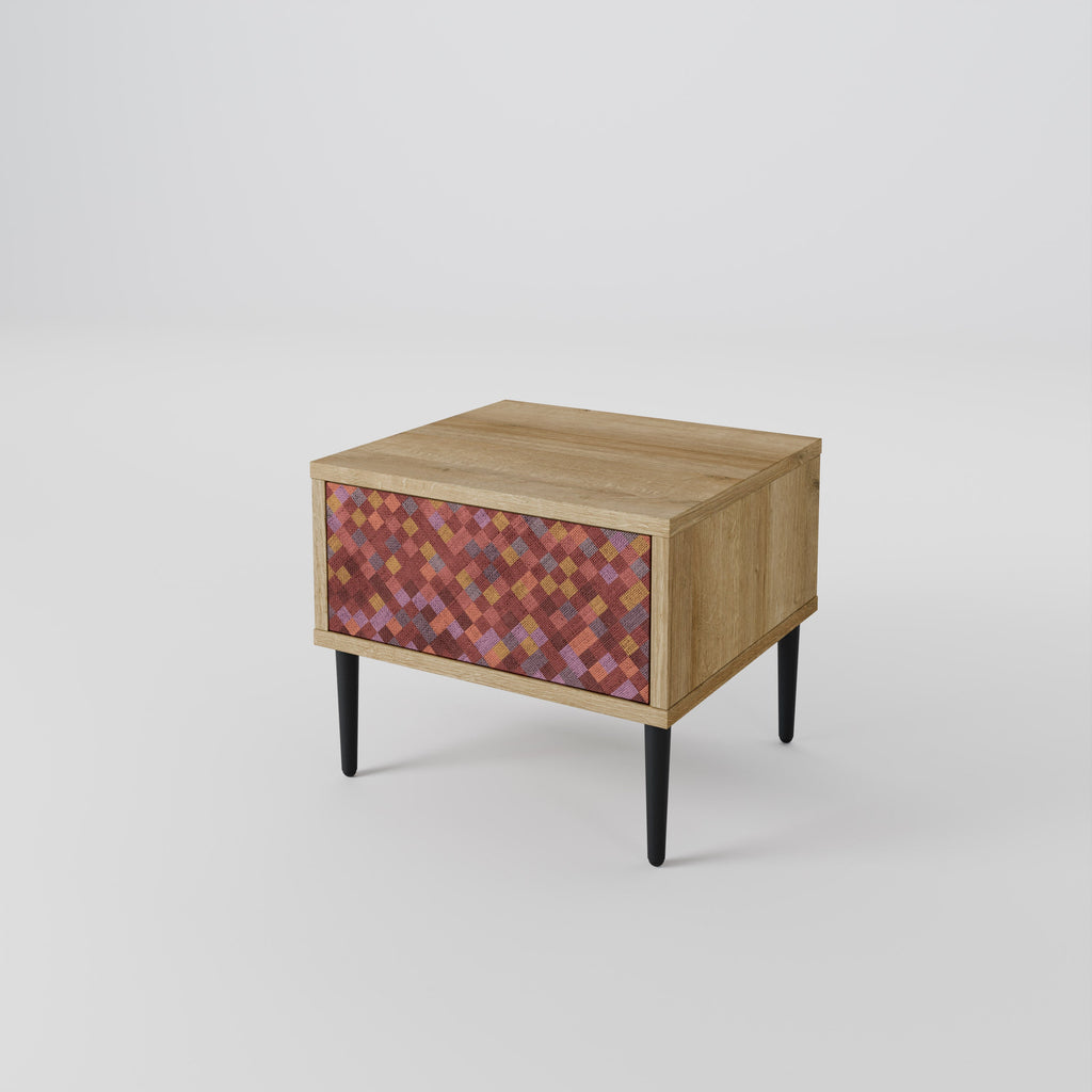 PAINTED SQUARES Nightstand in Oak Effect