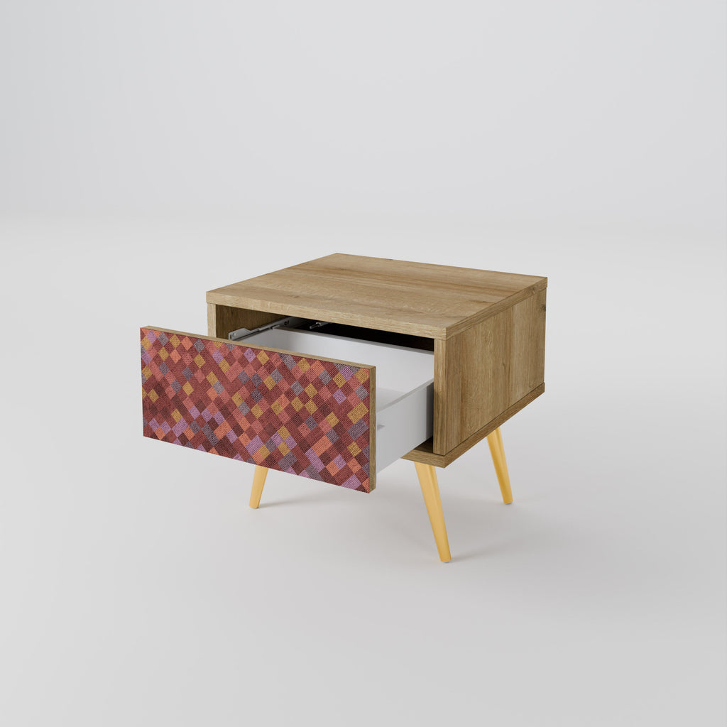 PAINTED SQUARES Nightstand in Oak Effect