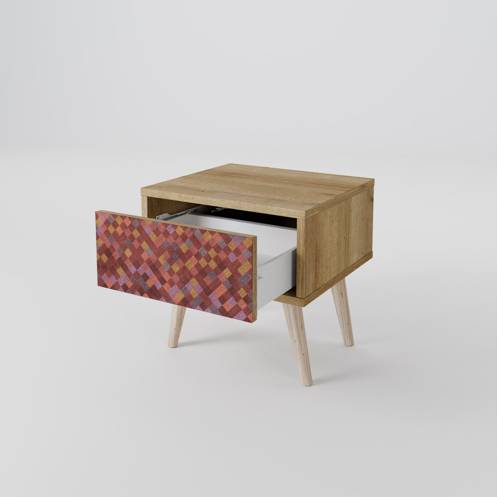 PAINTED SQUARES Nightstand in Oak Effect