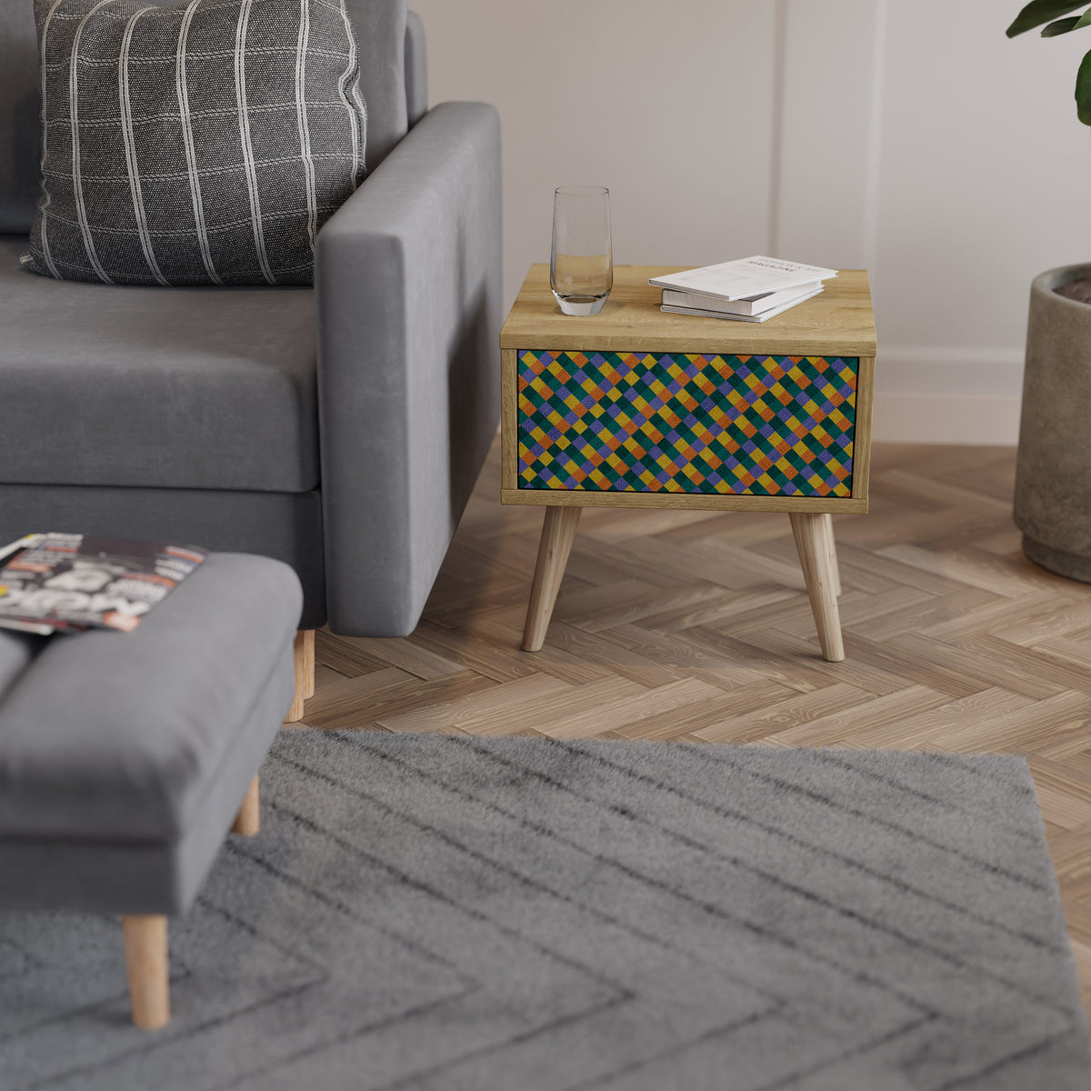 PAINTED SQUARES MIX Κομοδίνο με συρτάρι