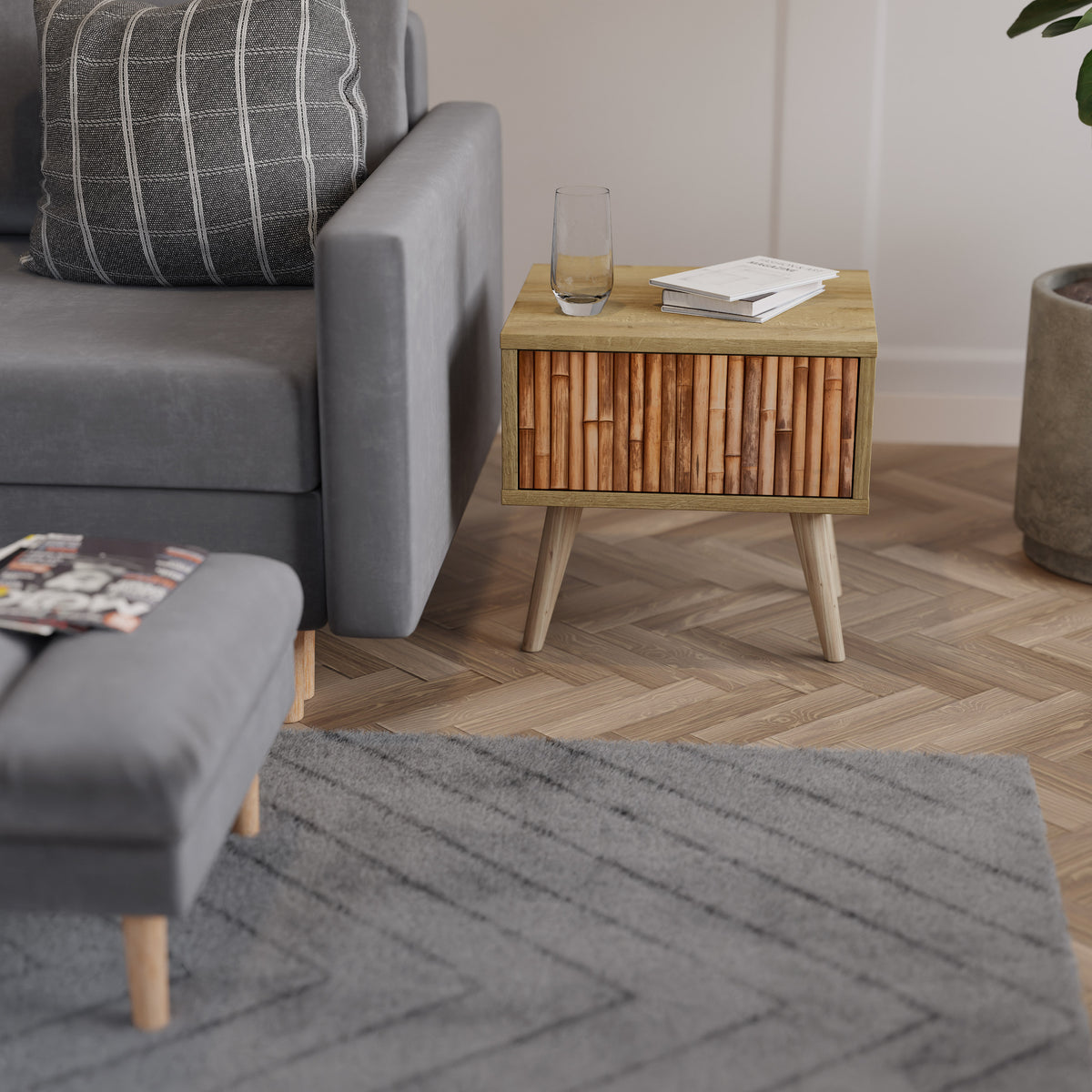 NATURAL WOOD Κομοδίνο με συρτάρι