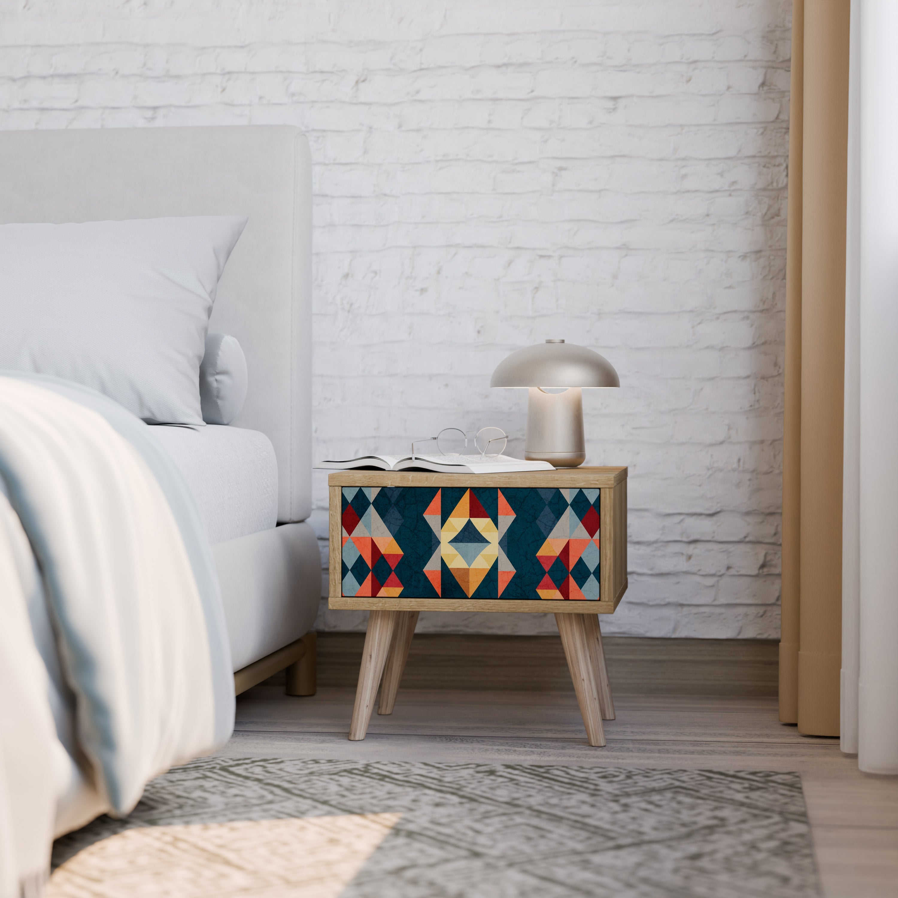 CRACKED ILLUSION Nightstand in Oak Effect