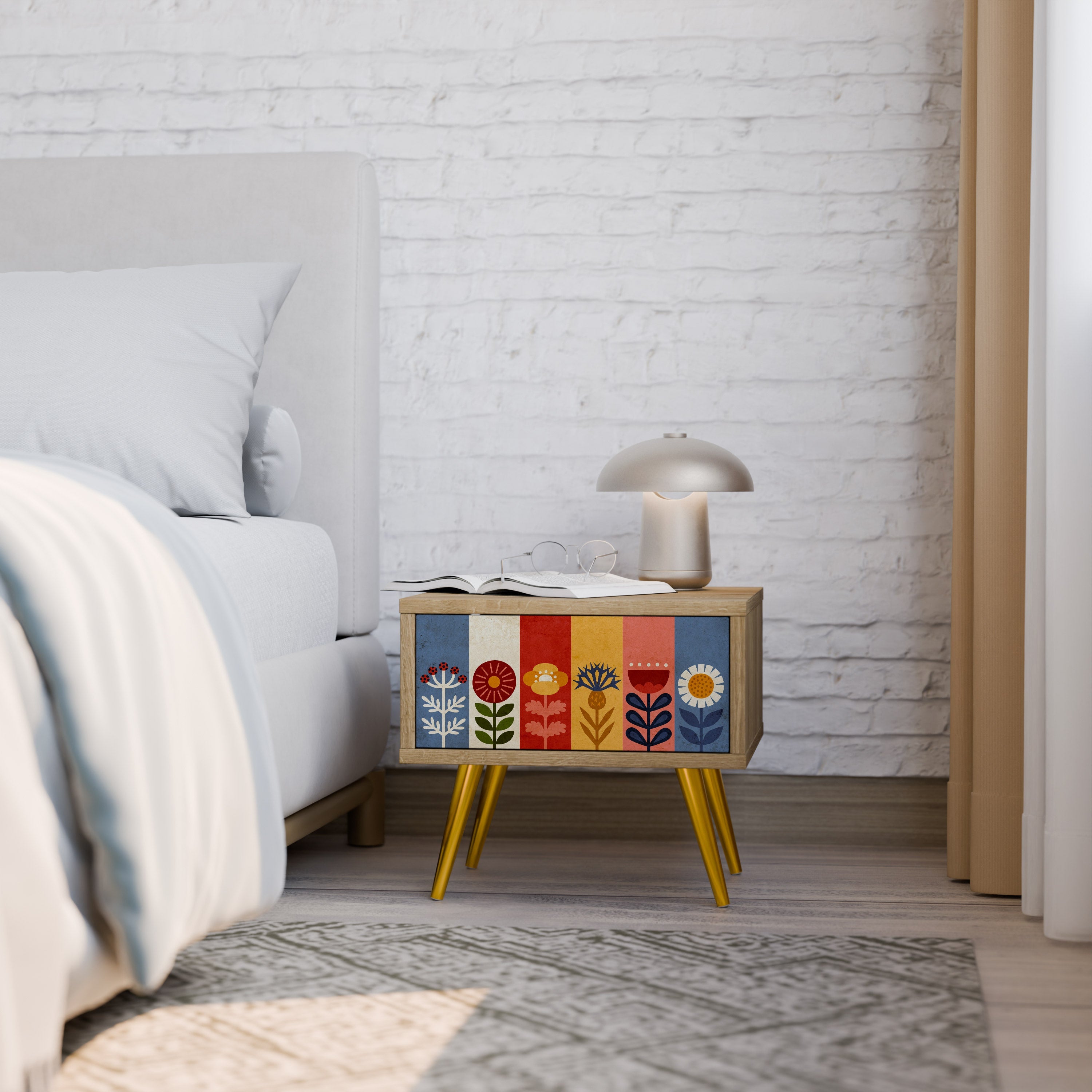 SCANDIC FLOWERET Nightstand in Oak Effect