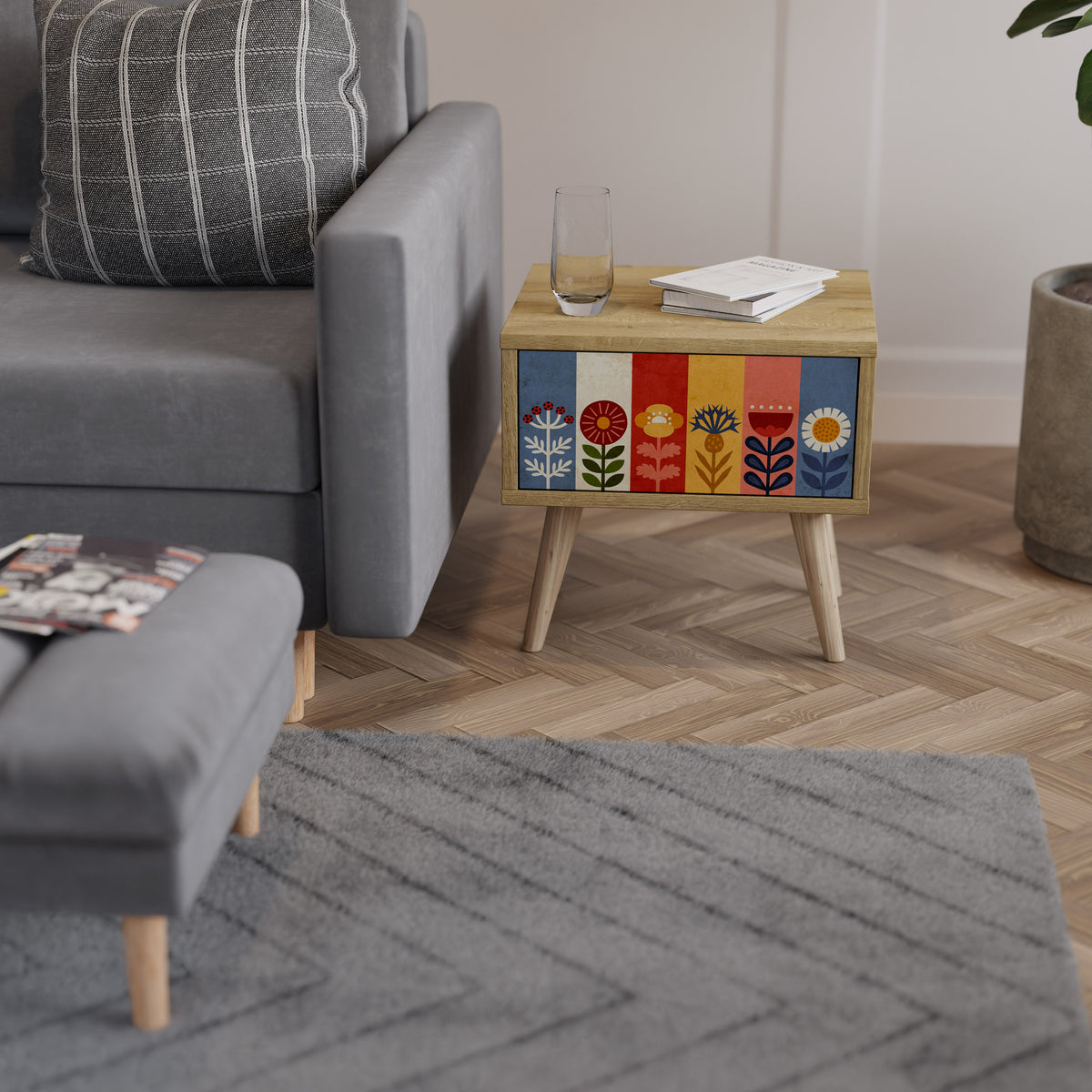 SCANDIC FLOWERET Κομοδίνο με συρτάρι