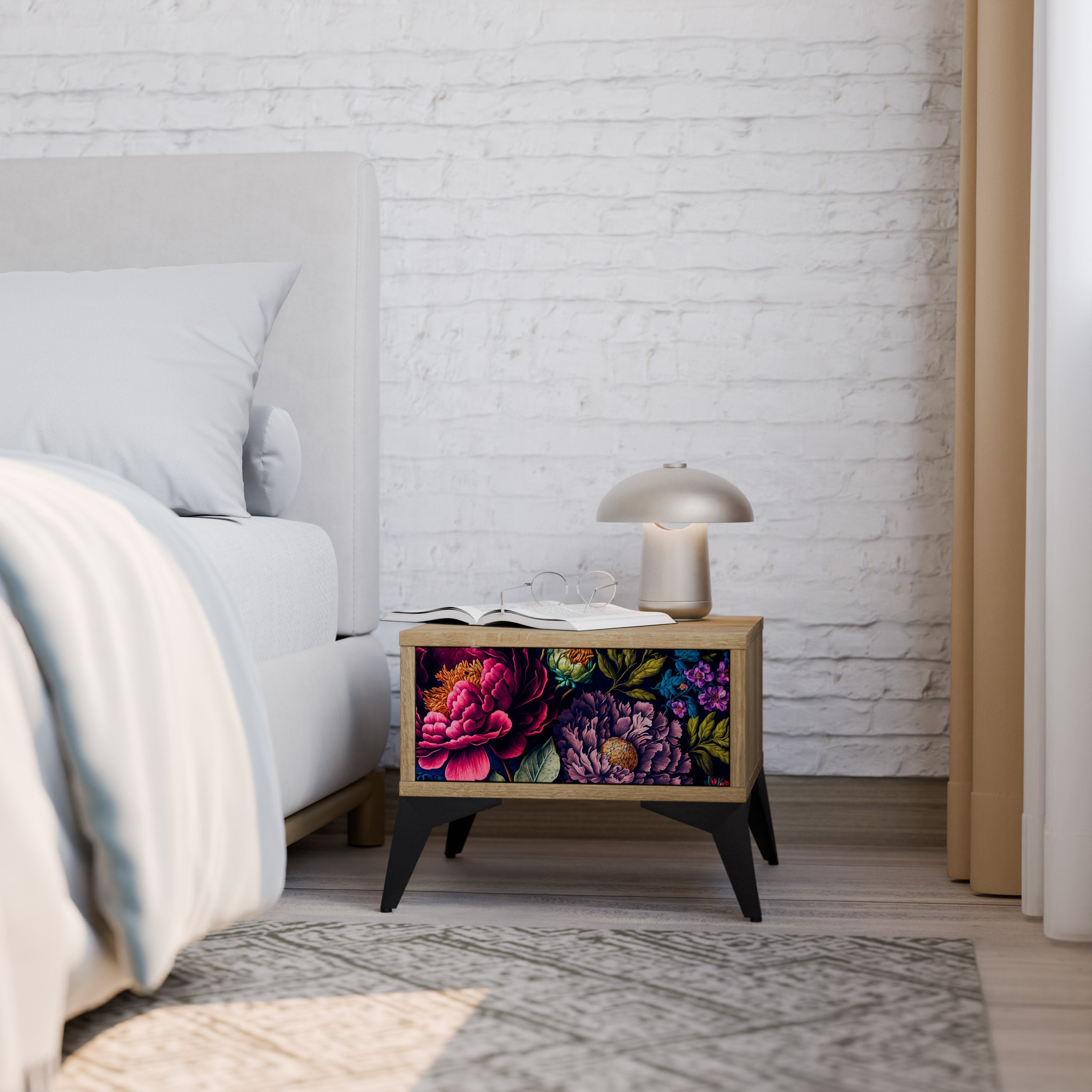 BLOOMING ELEGANCE Nightstand in Oak Effect