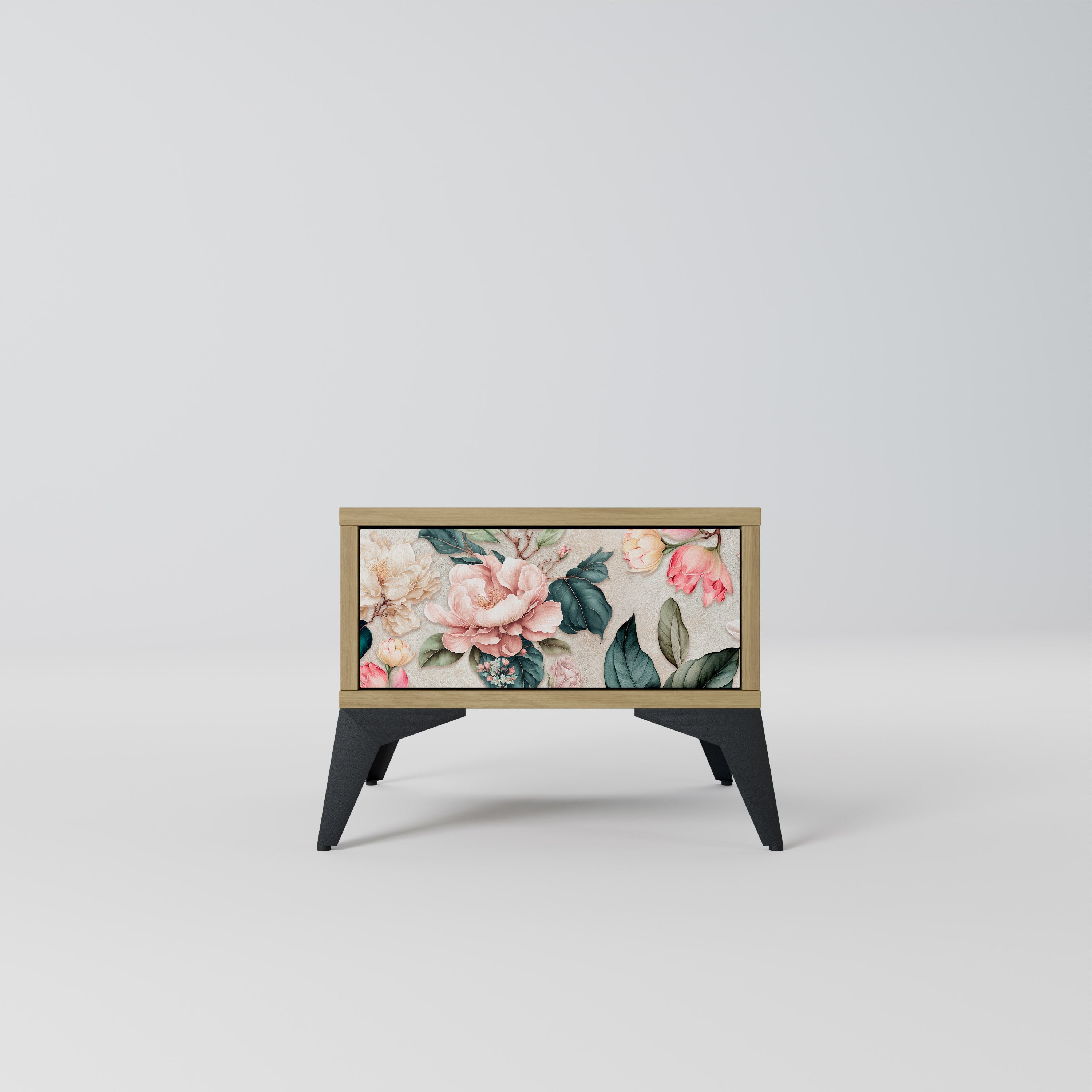 FLORAL GRACE Nightstand in Oak Effect