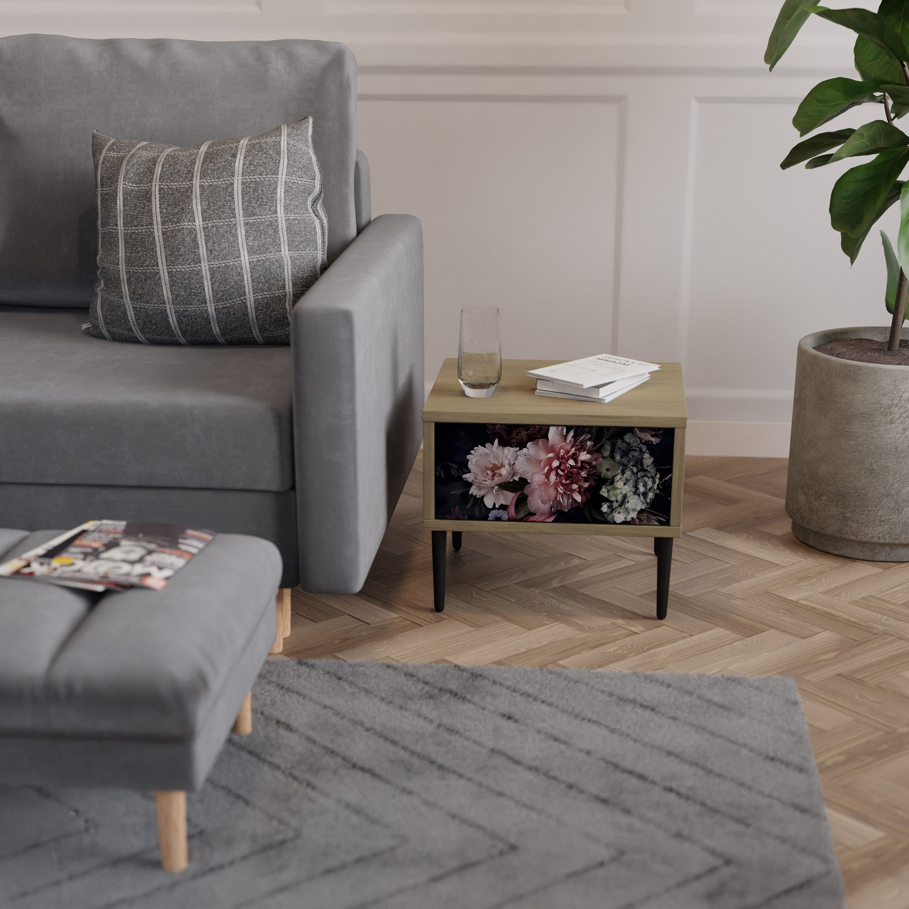 PURE BLOSSOM Nightstand in Oak Effect