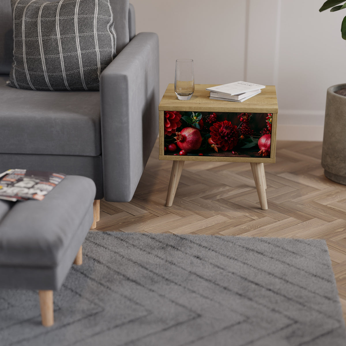 DAHLIAS AND POMEGRANATES Κομοδίνο με συρτάρι