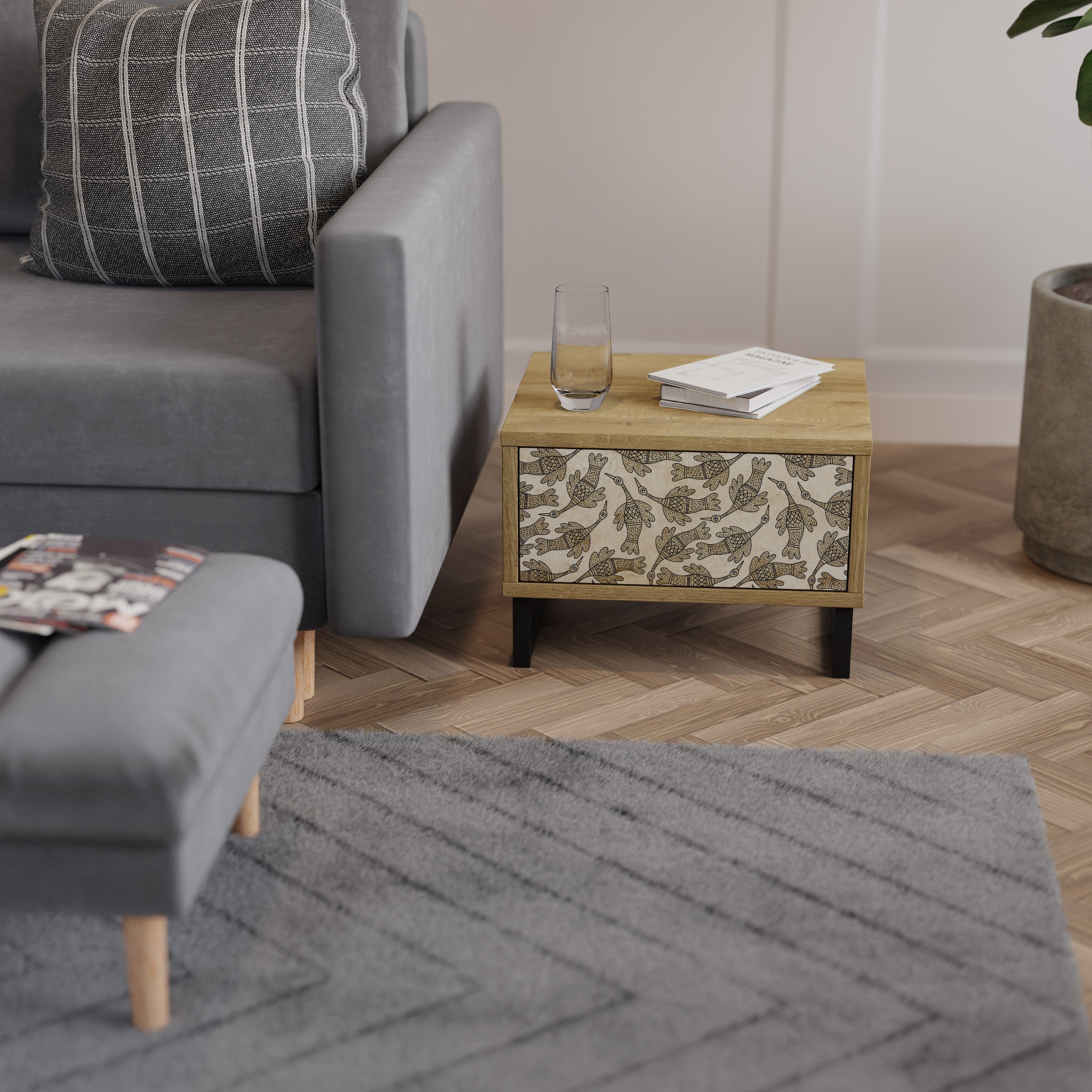 ALMONDINE SONGBIRD Nightstand in Oak Effect