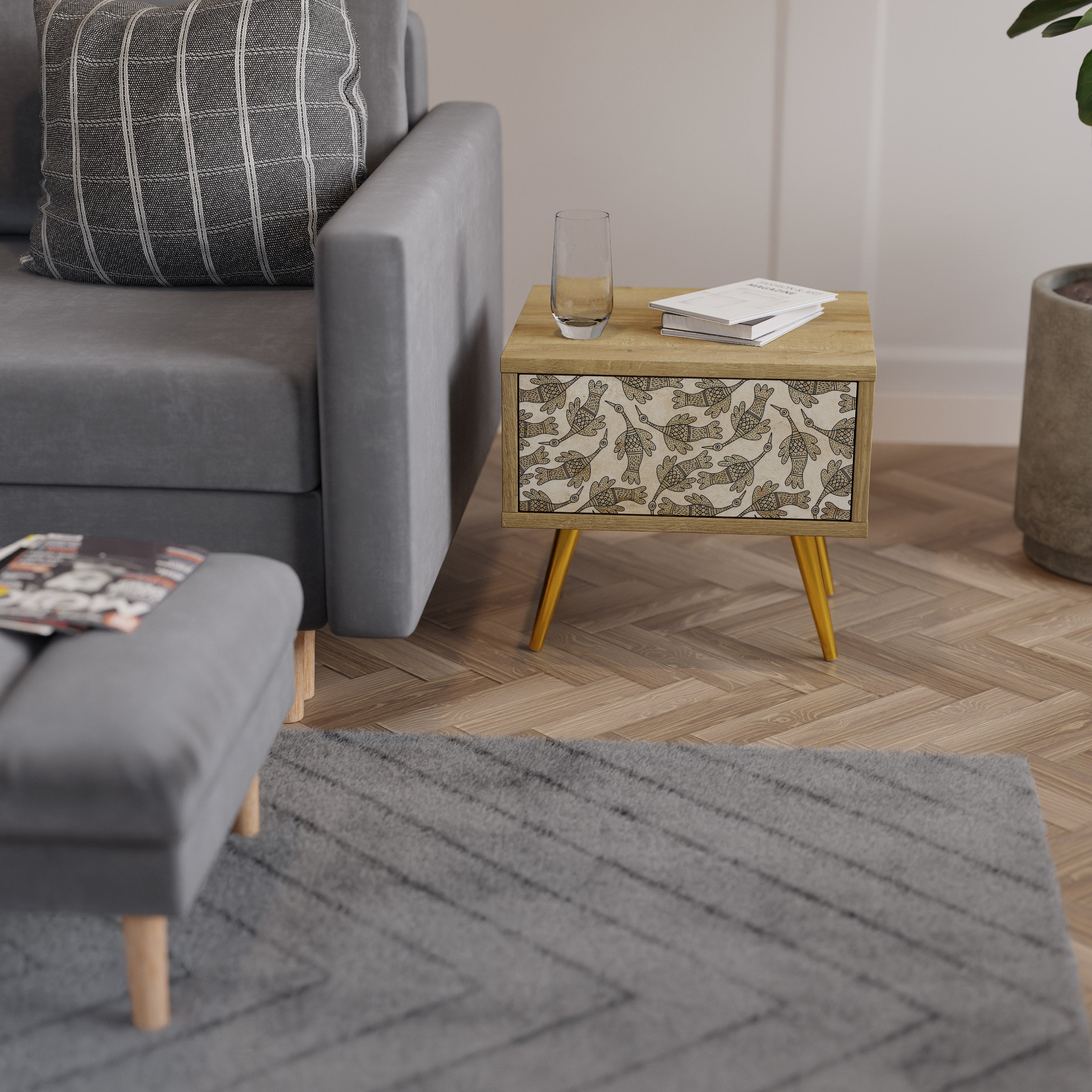 ALMONDINE SONGBIRD Nightstand in Oak Effect