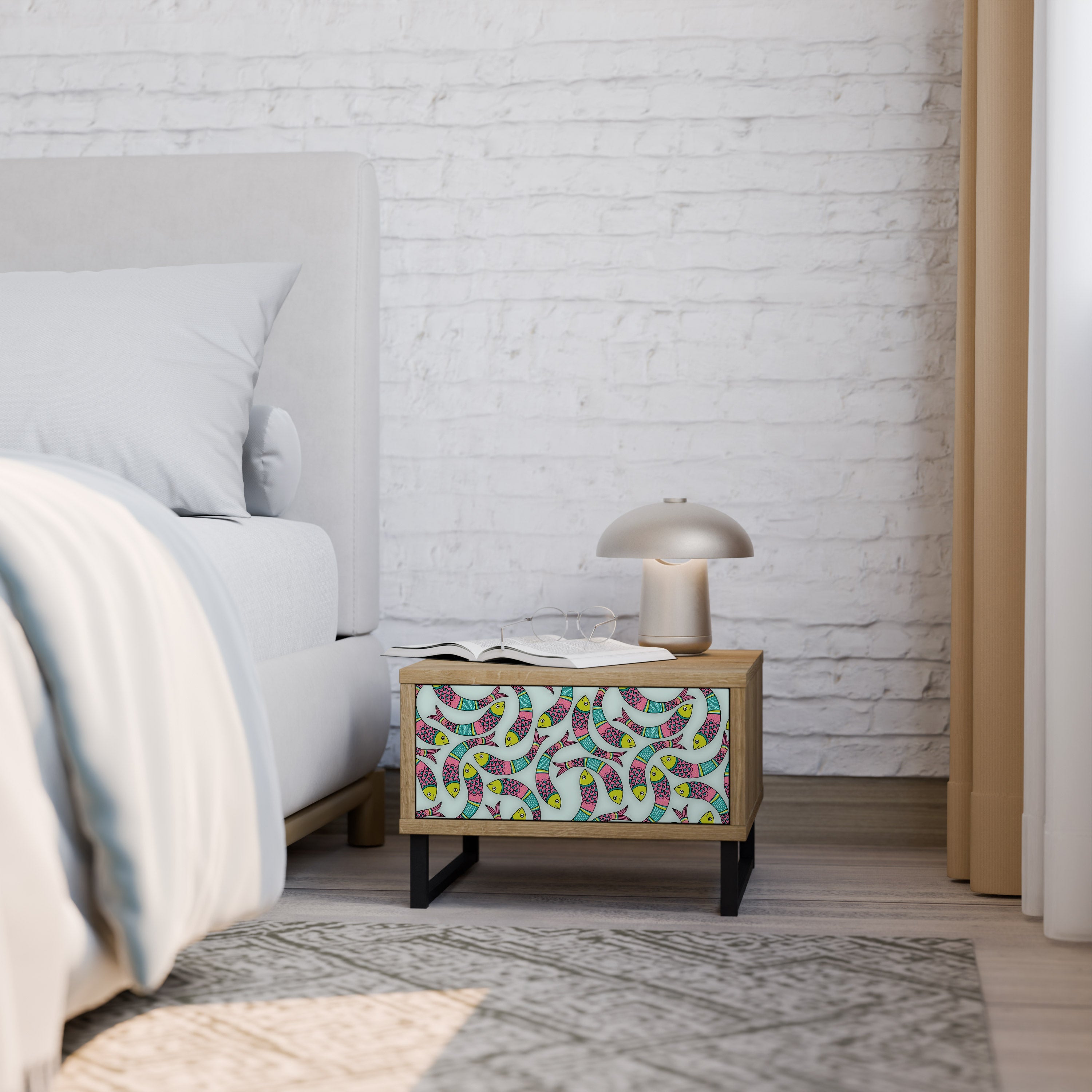 INDIAN FISH Nightstand in Oak Effect