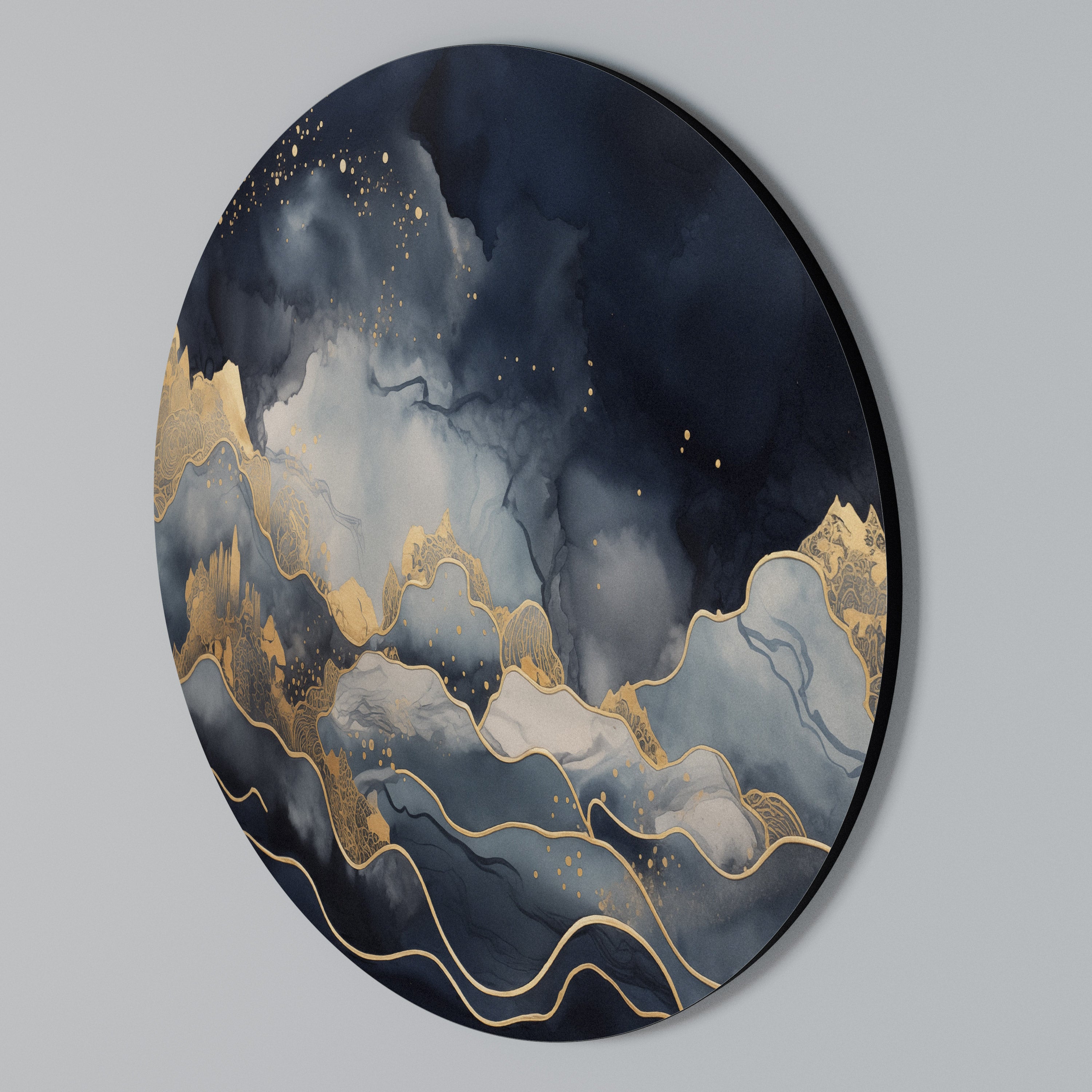 GOLDEN PEAK OF BLUE Round Wall Art