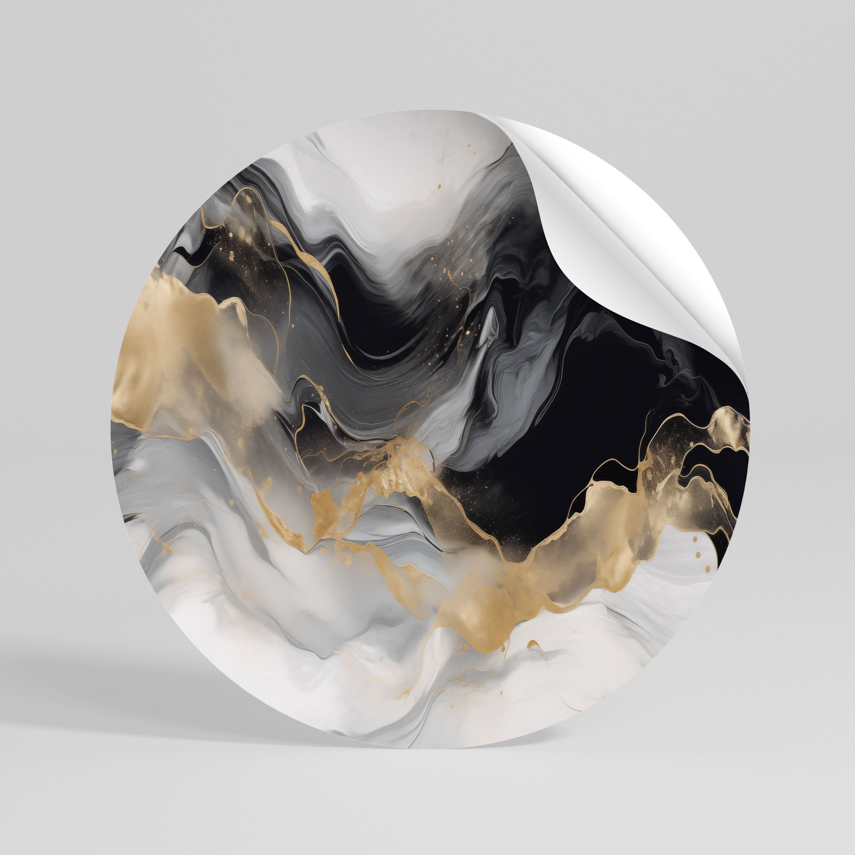 BLACK AND WHITE CONFLUENCE Peel and Stick Round Sticker