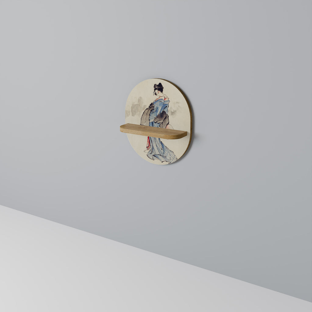 GEISHA FANTASY Oval Art Shelf In Oak Effect