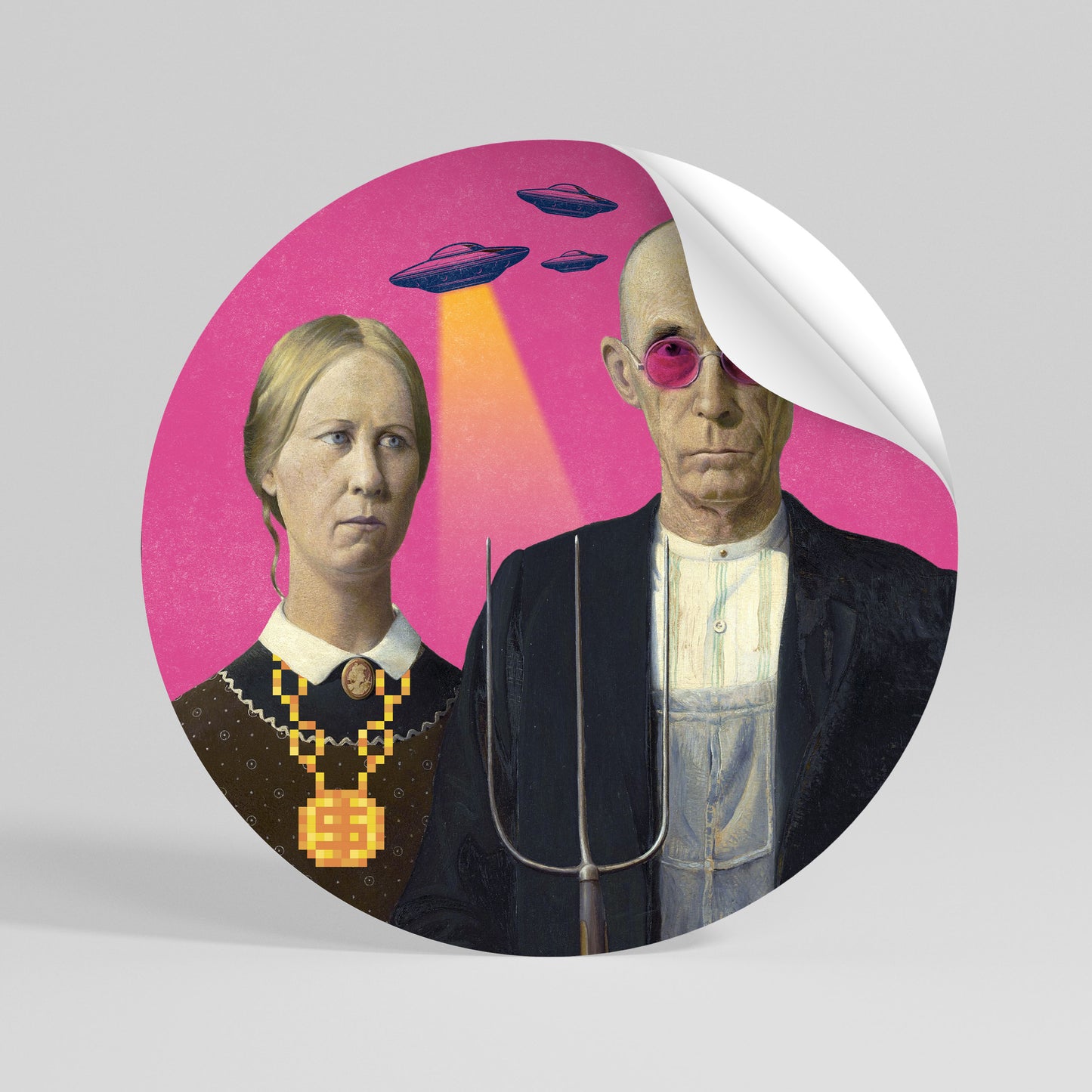 AMERICAN GOTHIC ALIEN Αυτοκόλλητη Αφίσα στρογγυλή