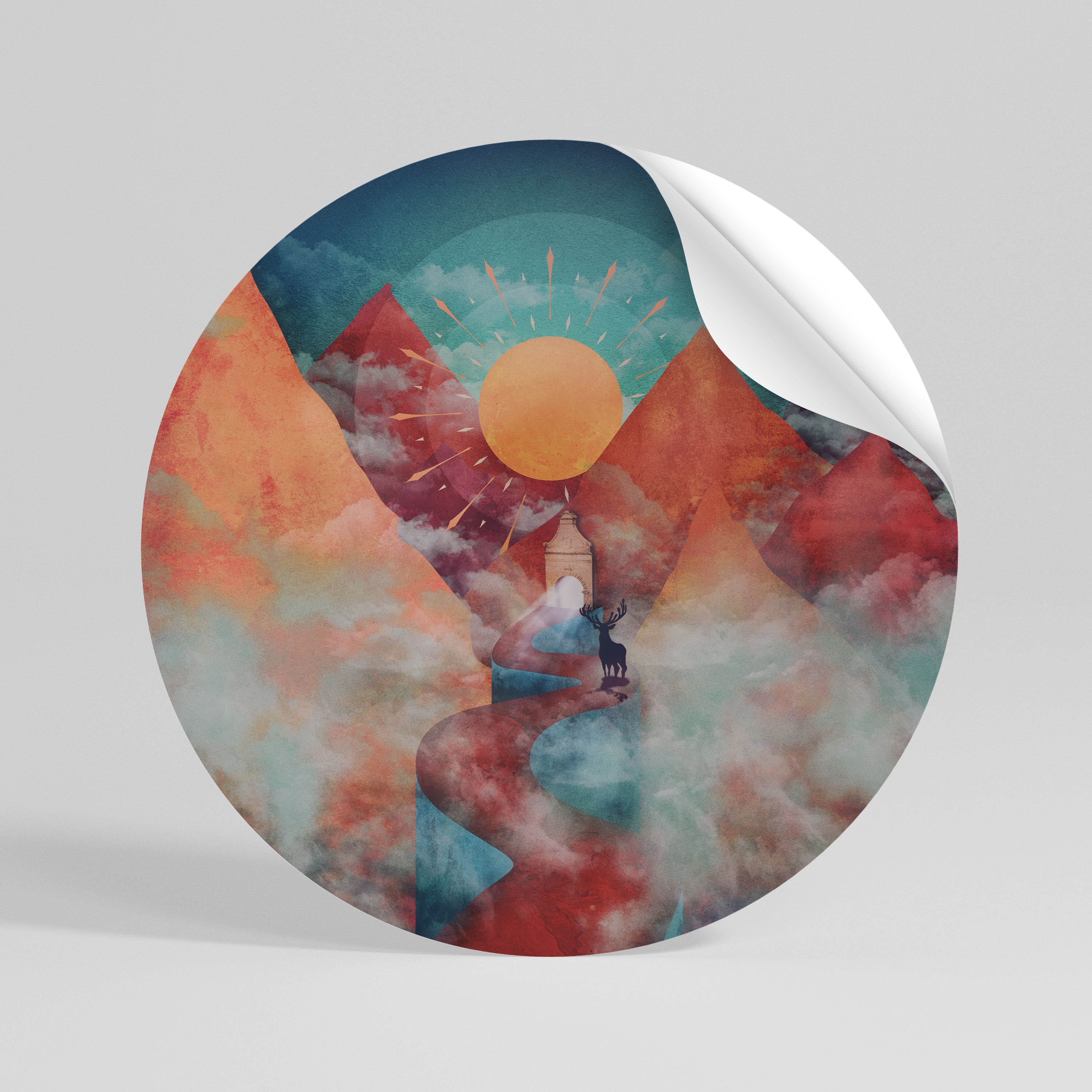 THE DEER MOUNTAIN Peel and Stick Round Sticker