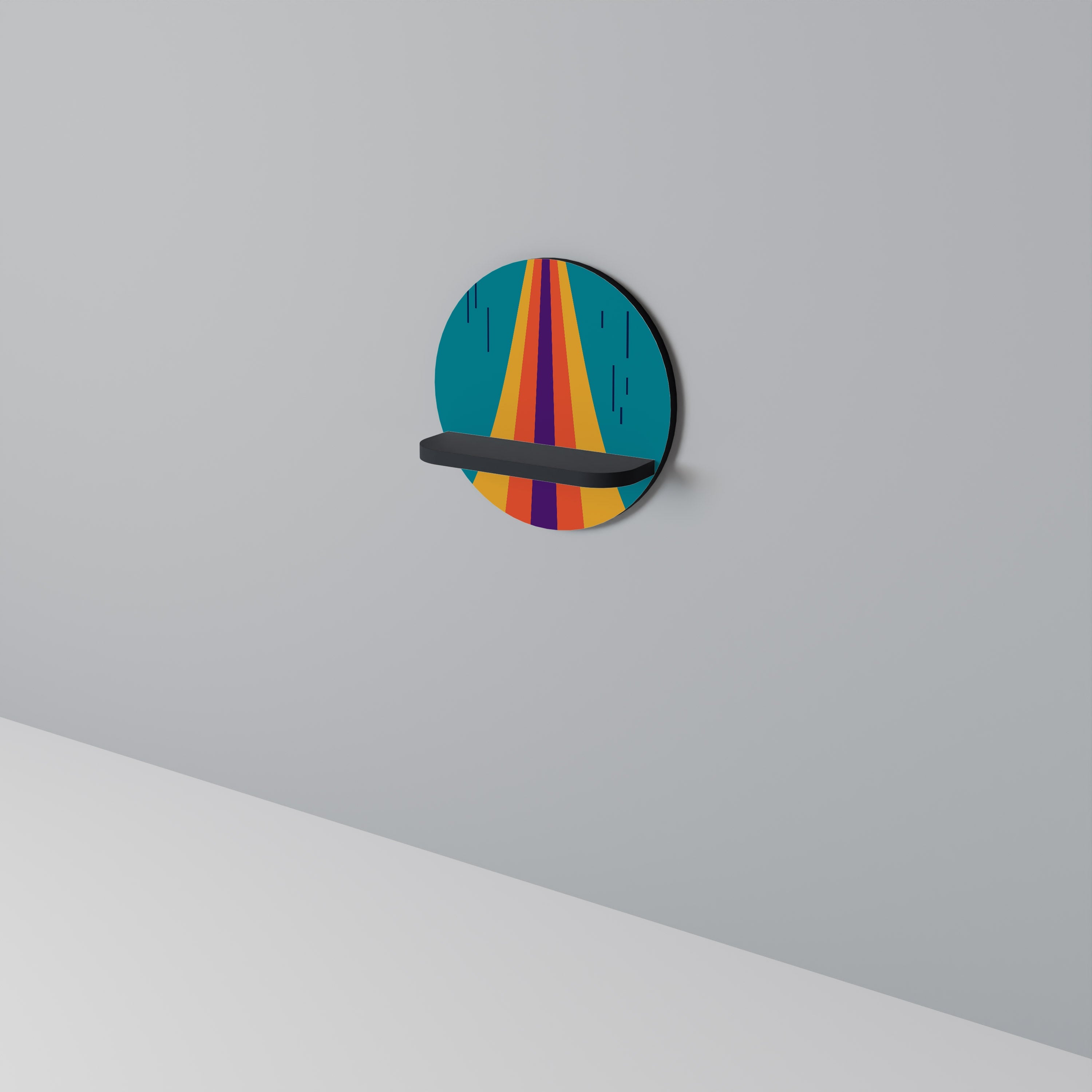 CHROMATIC DREAMSCAPE Round Art Shelf In Black Finish