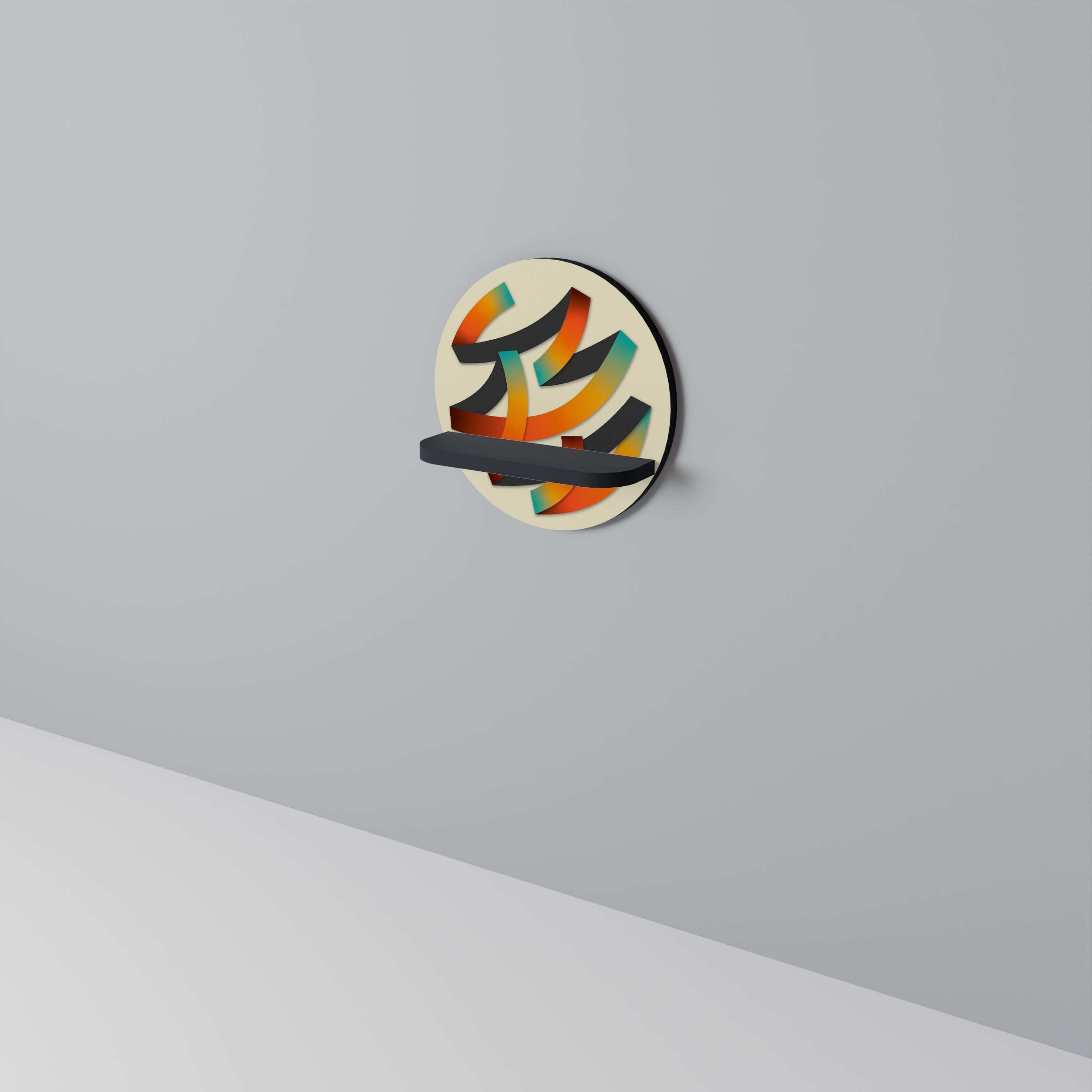 RIBBON REVERIE Round Art Shelf In Black Finish