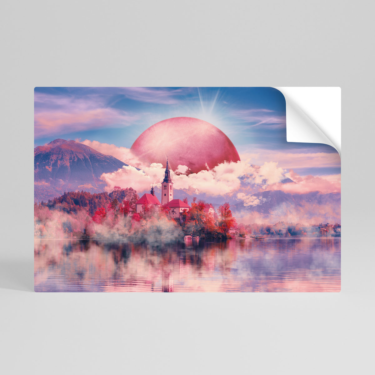 MARS OVER THE BLED LAKE Peel and Stick Horizontal Poster