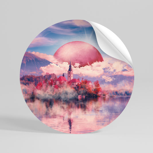 MARS OVER THE BLED LAKE Αυτοκόλλητη Αφίσα στρογγυλή