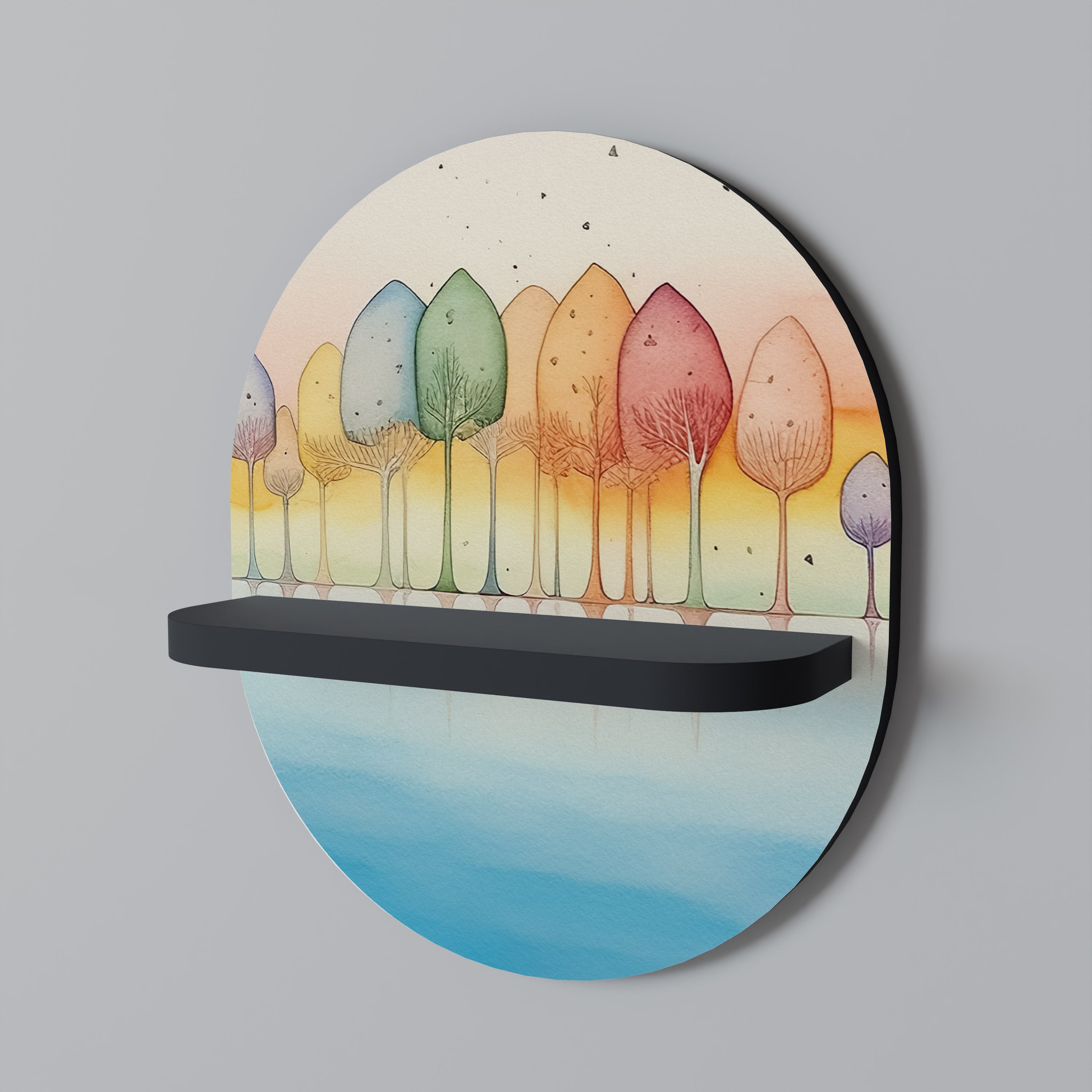 Οβάλ Ράφι Τέχνης COLORFUL OASIS σε Μαύρο Φινίρισμα