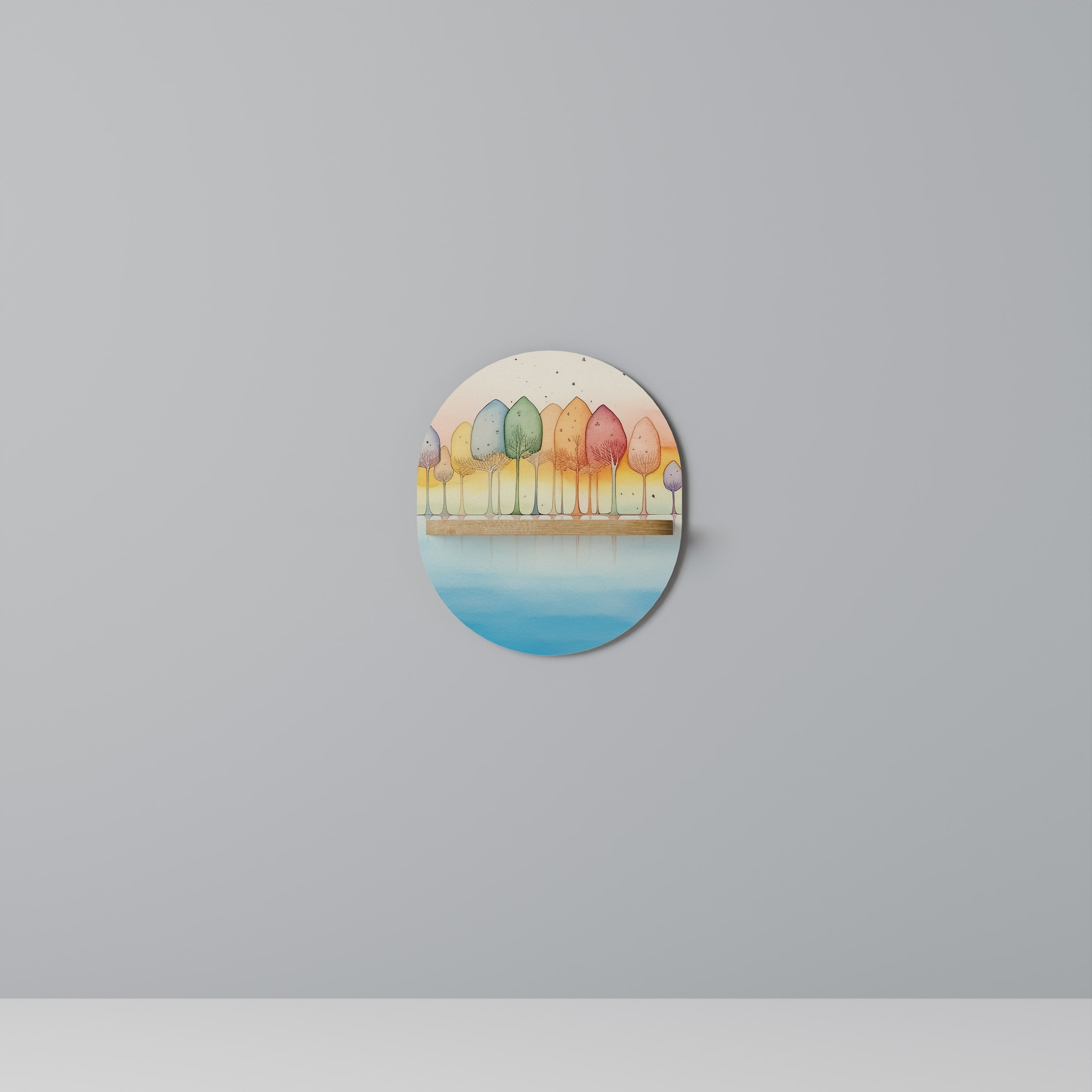 COLORFUL OASIS Oval Art Shelf In Oak Effect