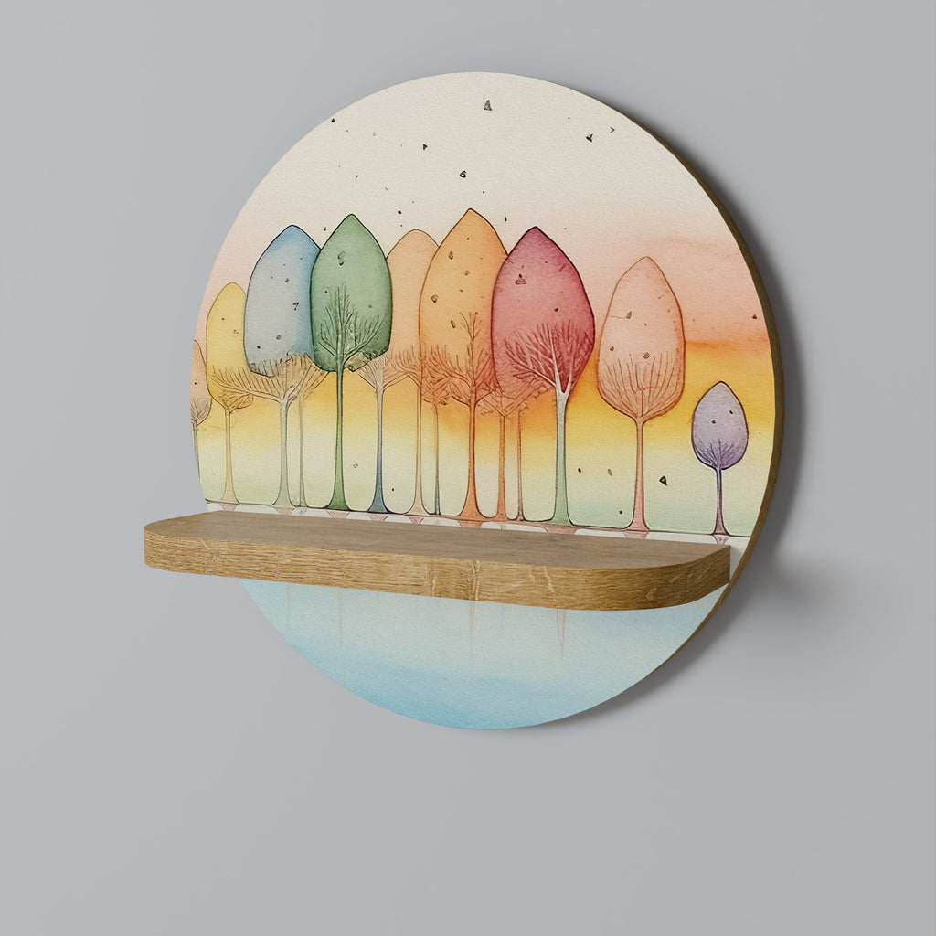 COLORFUL OASIS Round Art Shelf In Oak Effect