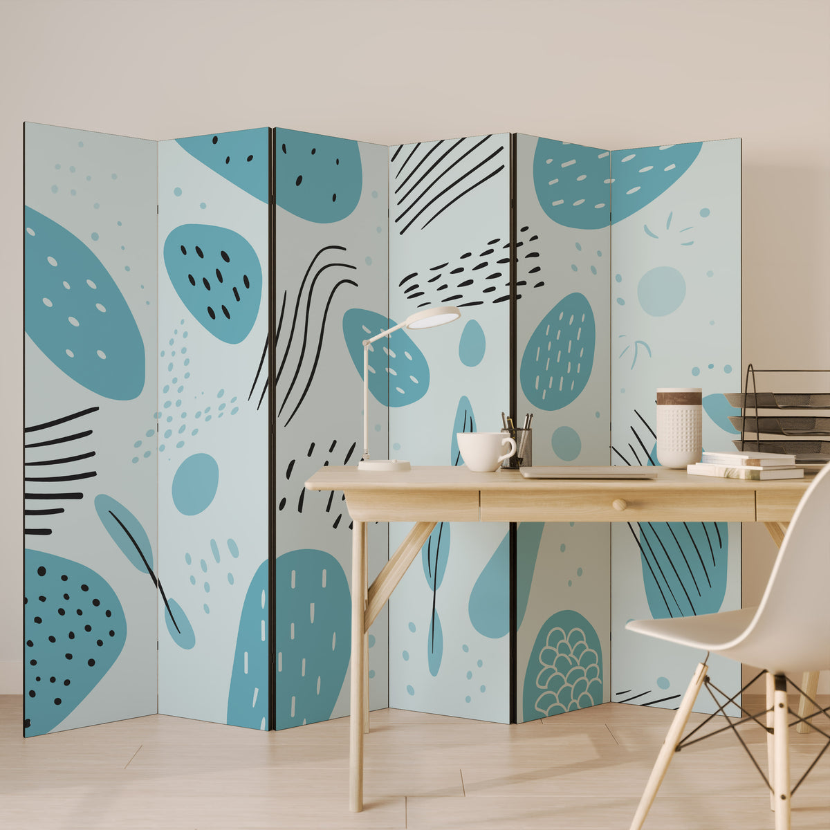 GREENISH FRENZY 6-Panel Room Divider