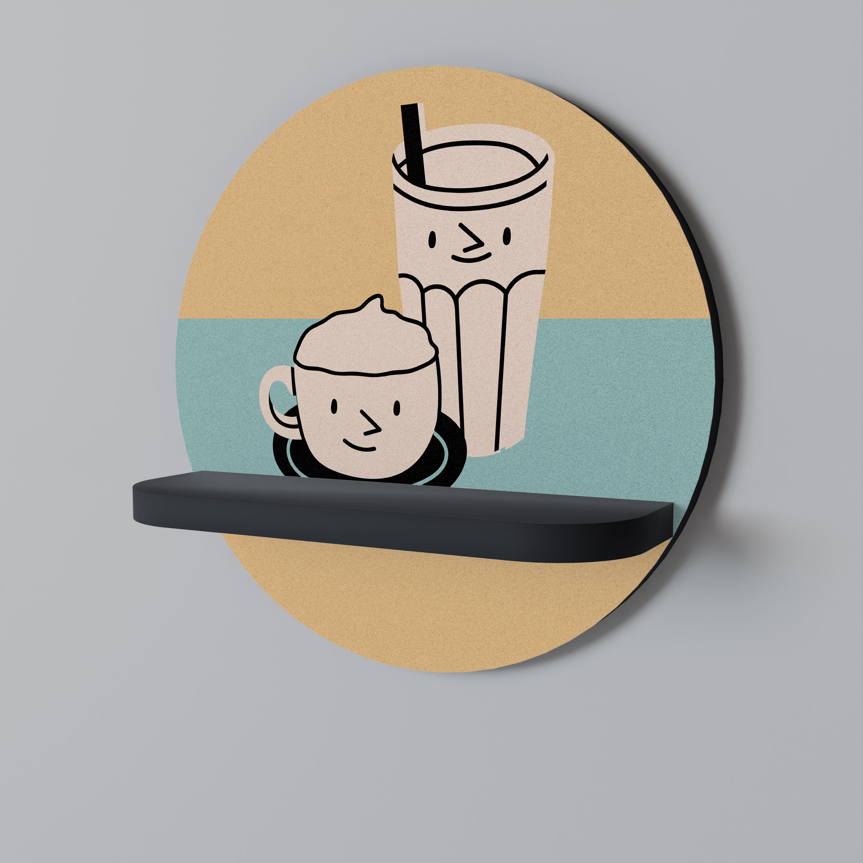 Στρογγυλό ράφι τέχνης COFFEE PLEASURES σε μαύρο φινίρισμα