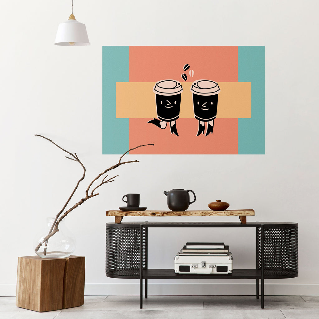 Οριζόντια αφίσα JOYFUL COFFEE με ξεφλουδισμένο και κολλημένο stick