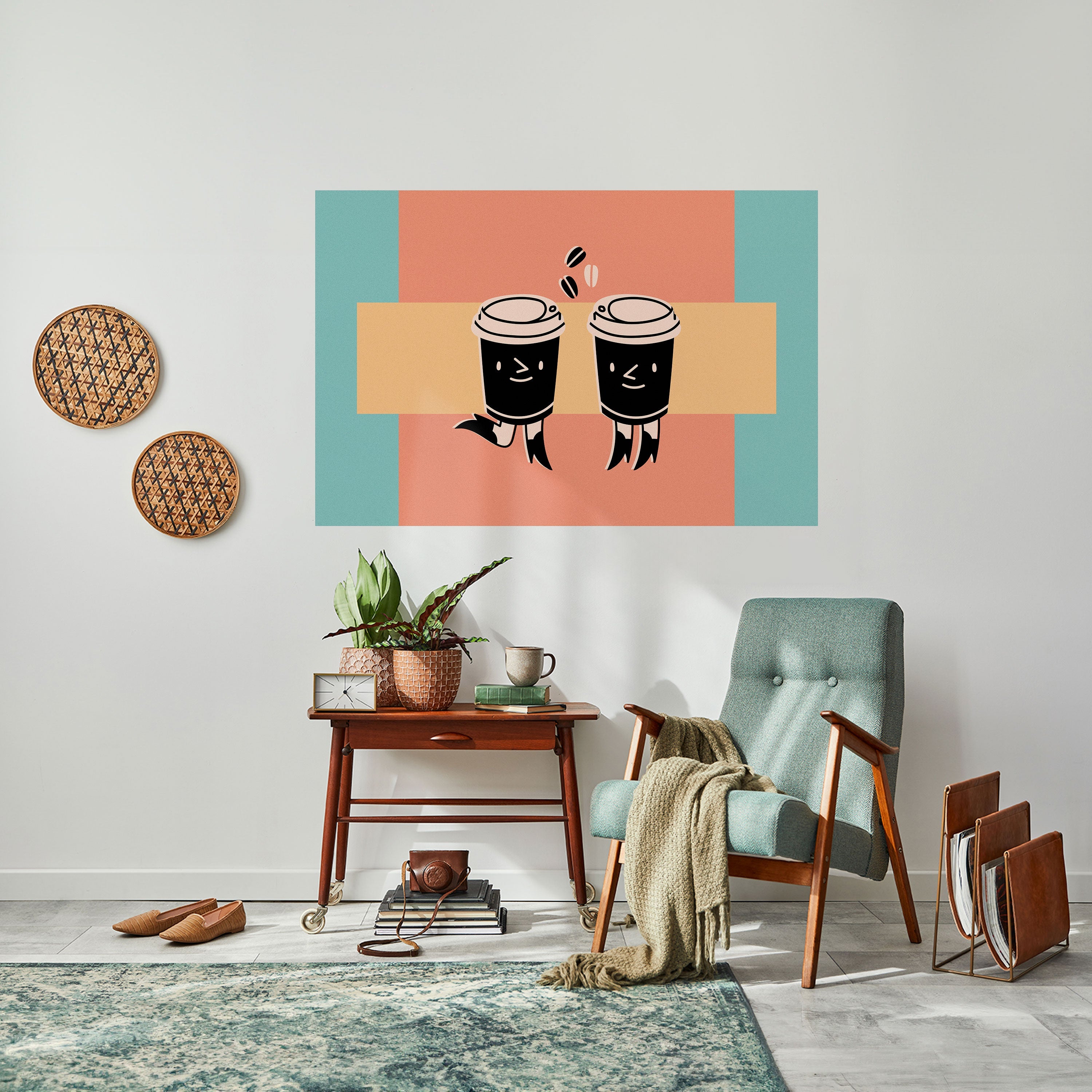 Οριζόντια αφίσα JOYFUL COFFEE με ξεφλουδισμένο και κολλημένο stick