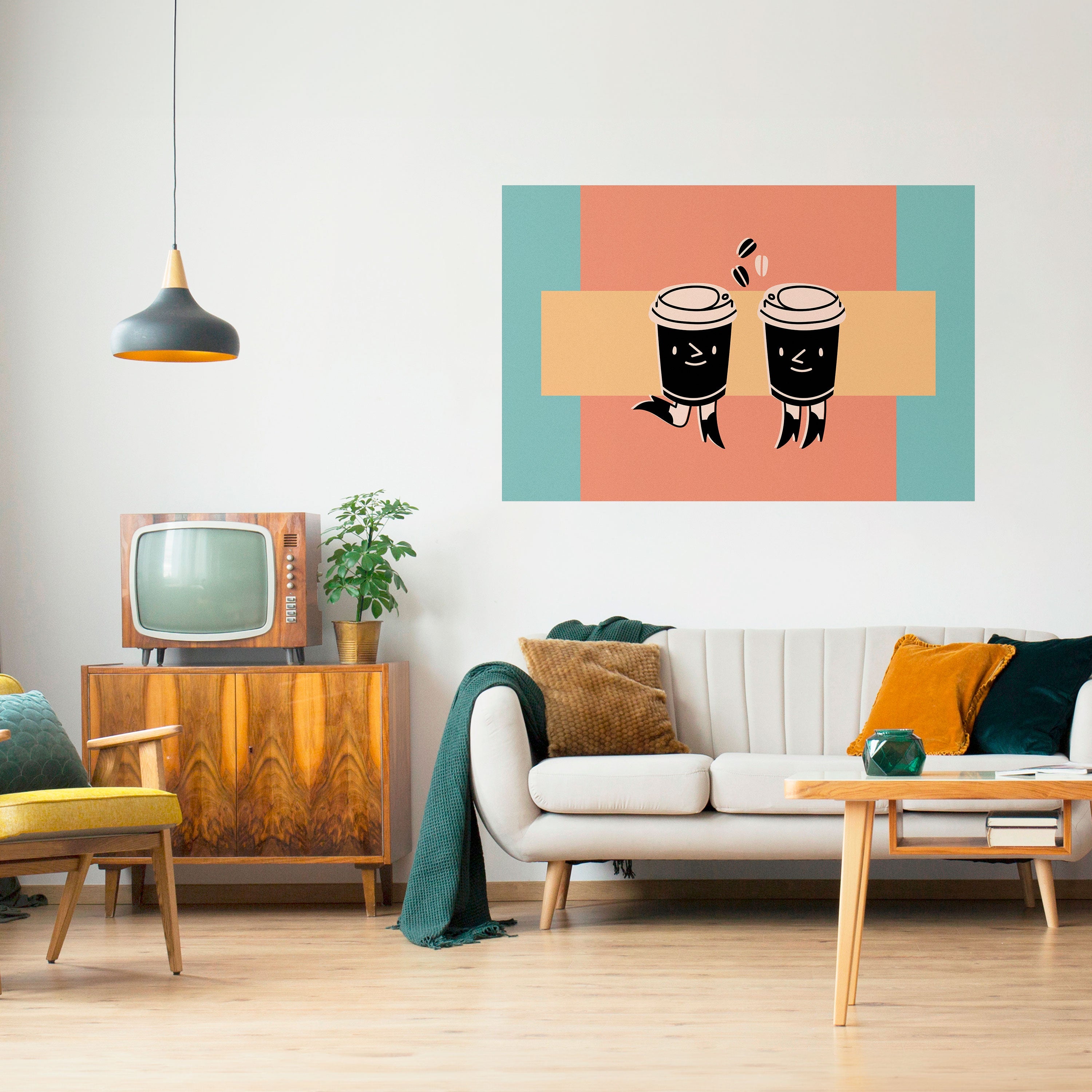 Οριζόντια αφίσα JOYFUL COFFEE με ξεφλουδισμένο και κολλημένο stick